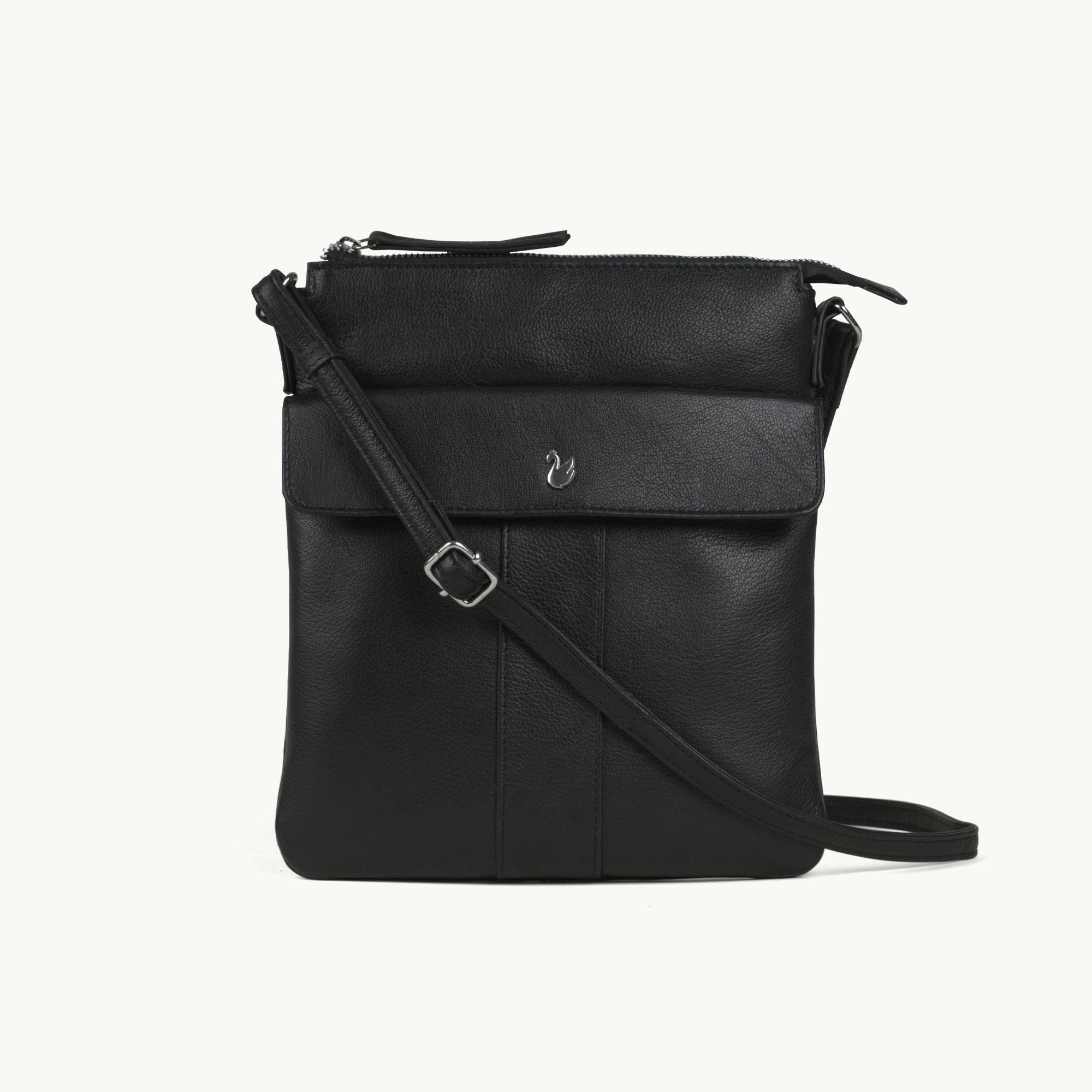 Assots London Black/Grain 'Amba' Soft Nappa Full Real Leather Crossbody Bag