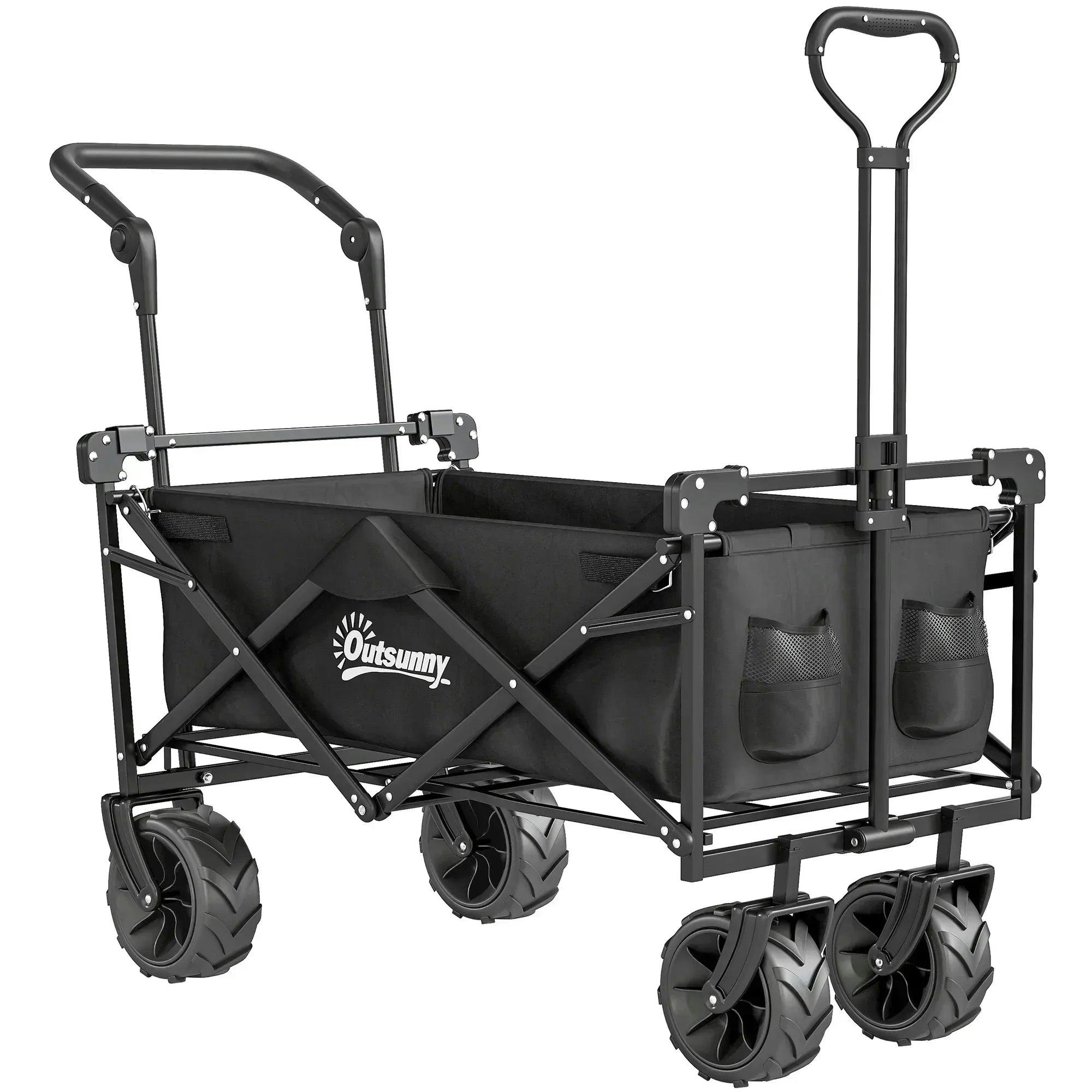 Durhand Folding Trolley Cart Storage Wagon Beach Trailer - Black - Image 7
