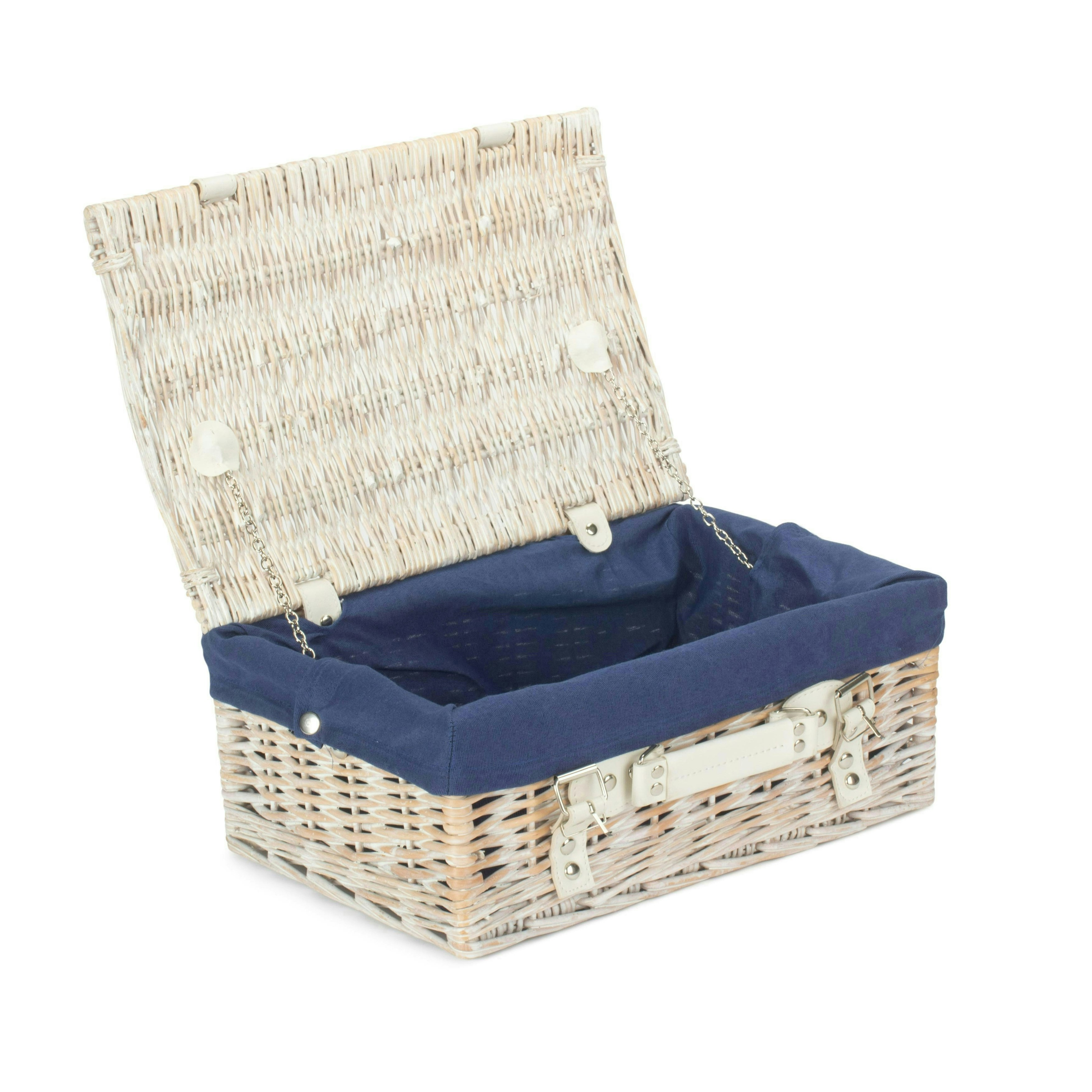 Rackhams White/Blue 36Cm Wash Willow Wicker Picnic Basket