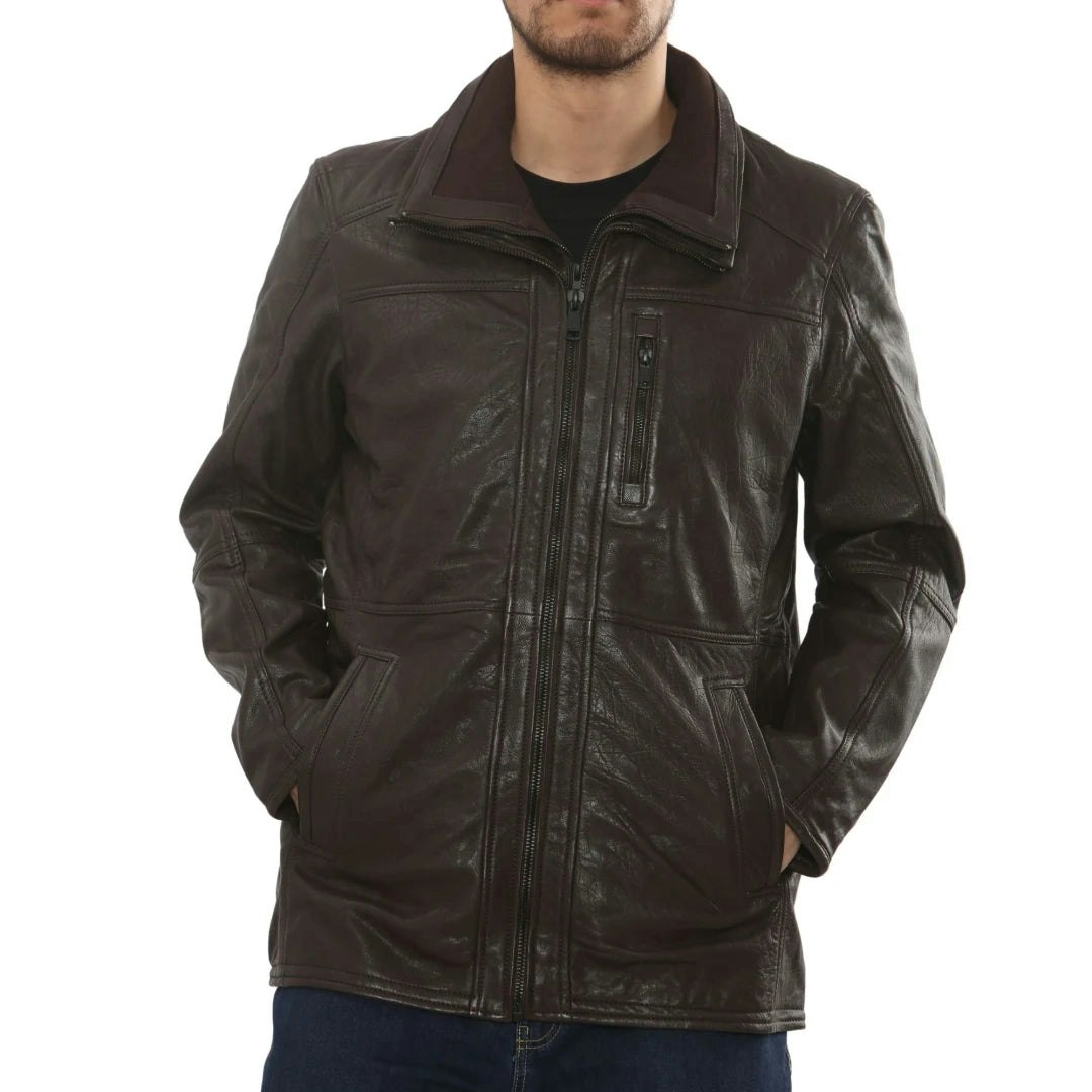 Infinity Leather Men's Brown Leather Company Leather Motorcycle Jacket Classic Biker Coat - 4XL