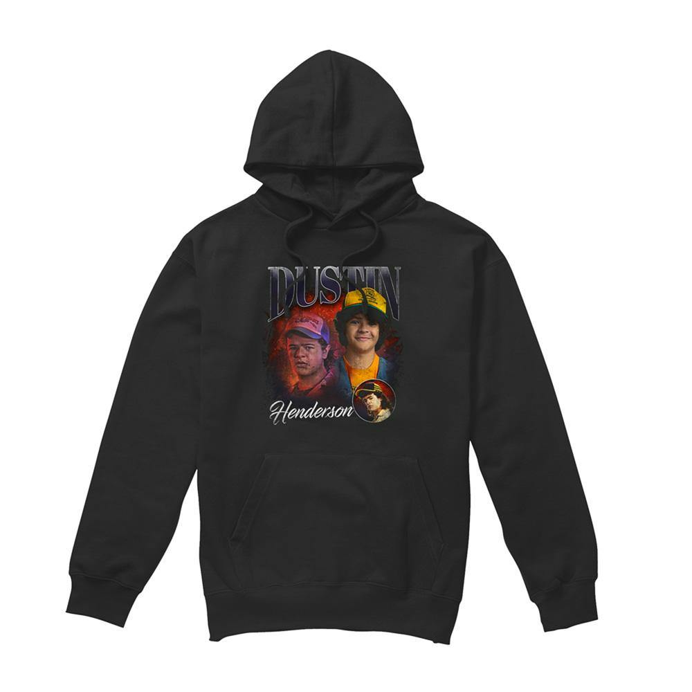 Stranger Things Unisex Black Adult Dustin Homage Hoodie - Xxl - 80% Cotton/20% Polyester