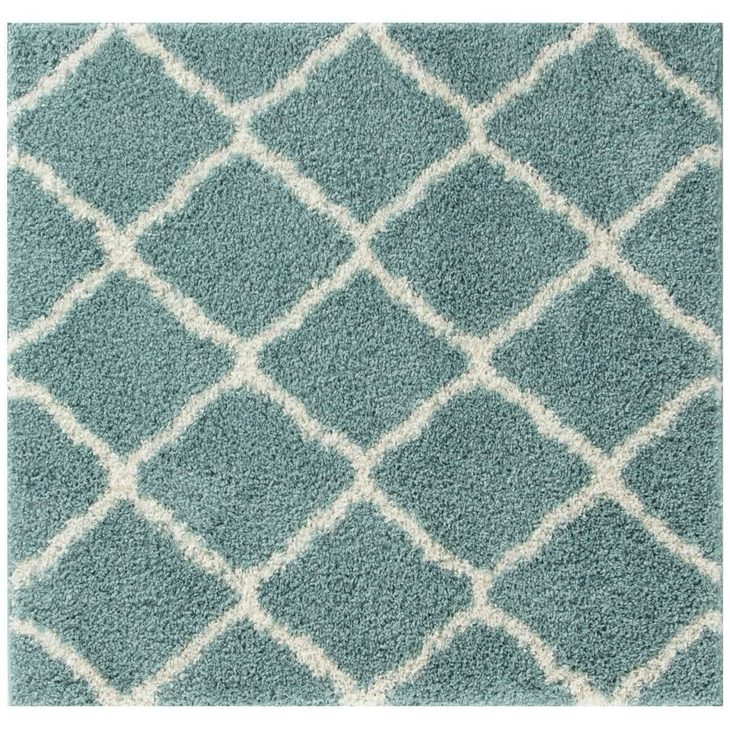 Rackhams Blue Moroccan Duck Egg Shaggy Rug | 750 - 120X120 Cm