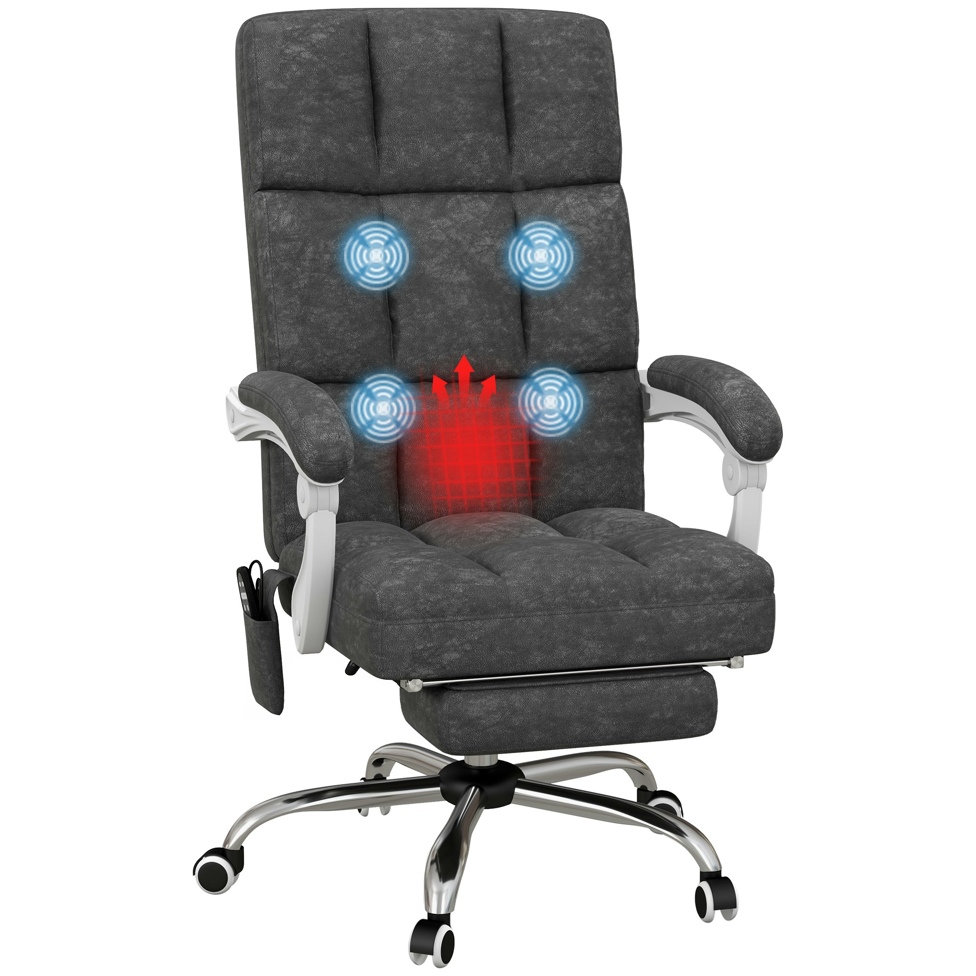 Vinsetto Grey Massage Office Chair W/ Heat, Ergonomic Desk Chair W/ Footrest, - Charcoal 110Cm