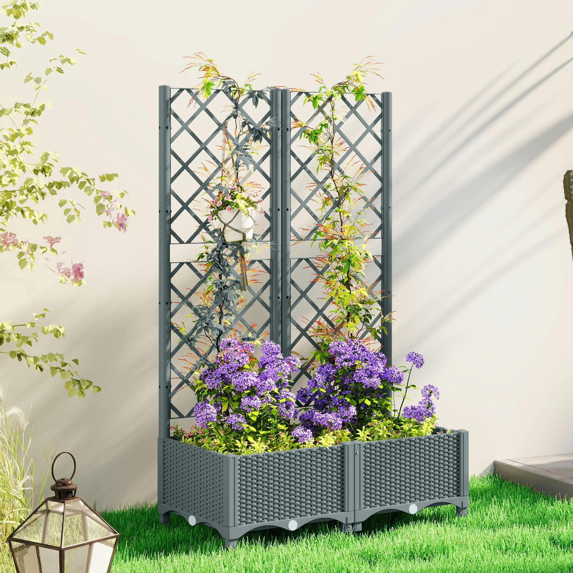 Rackhams Plastic Planter Box With Trellis, Vegetable Planter W/ Drain Plugs