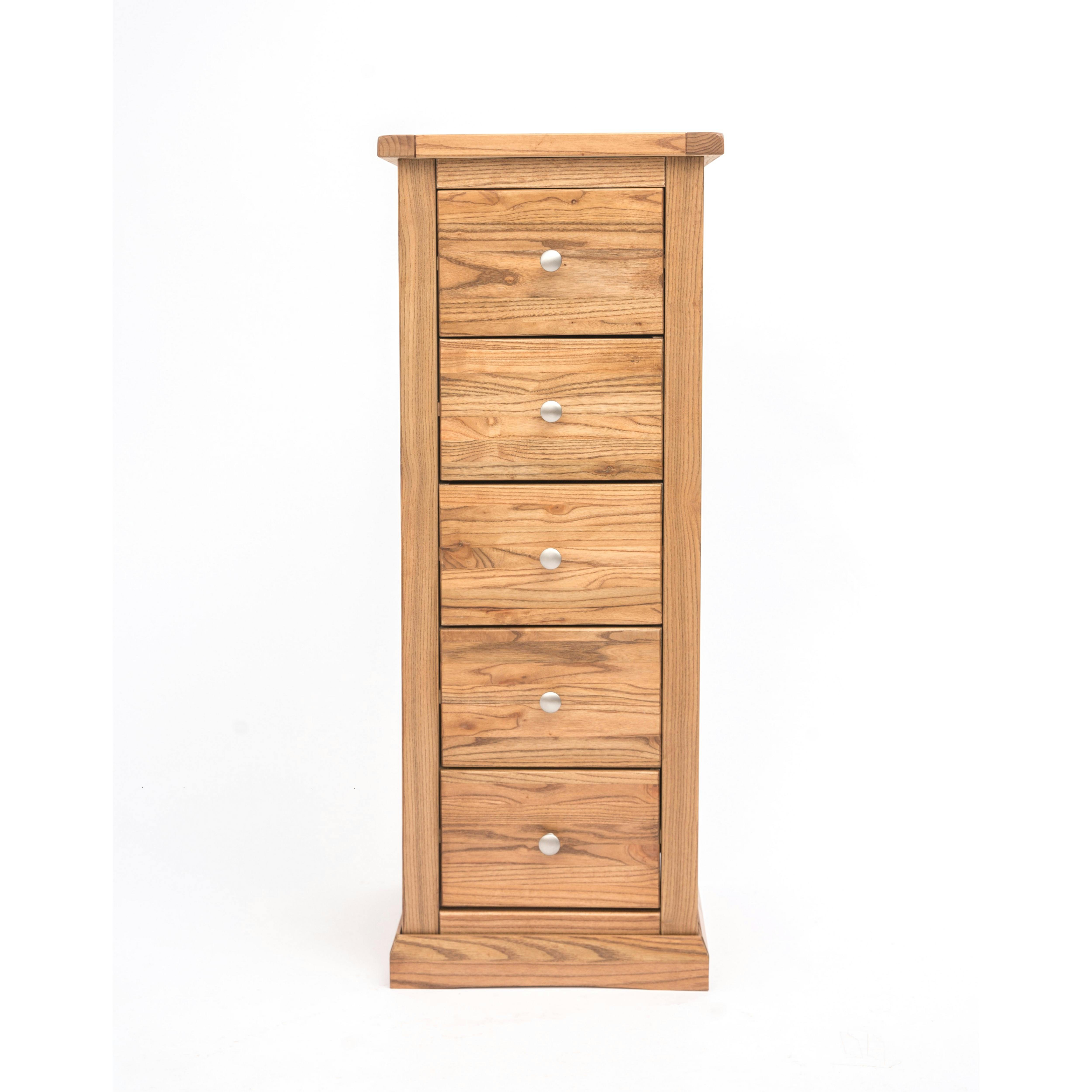 Rackhams Light Salerno 5 Drawer Narrow Chest Of Drawers Chrome Knob - Natural
