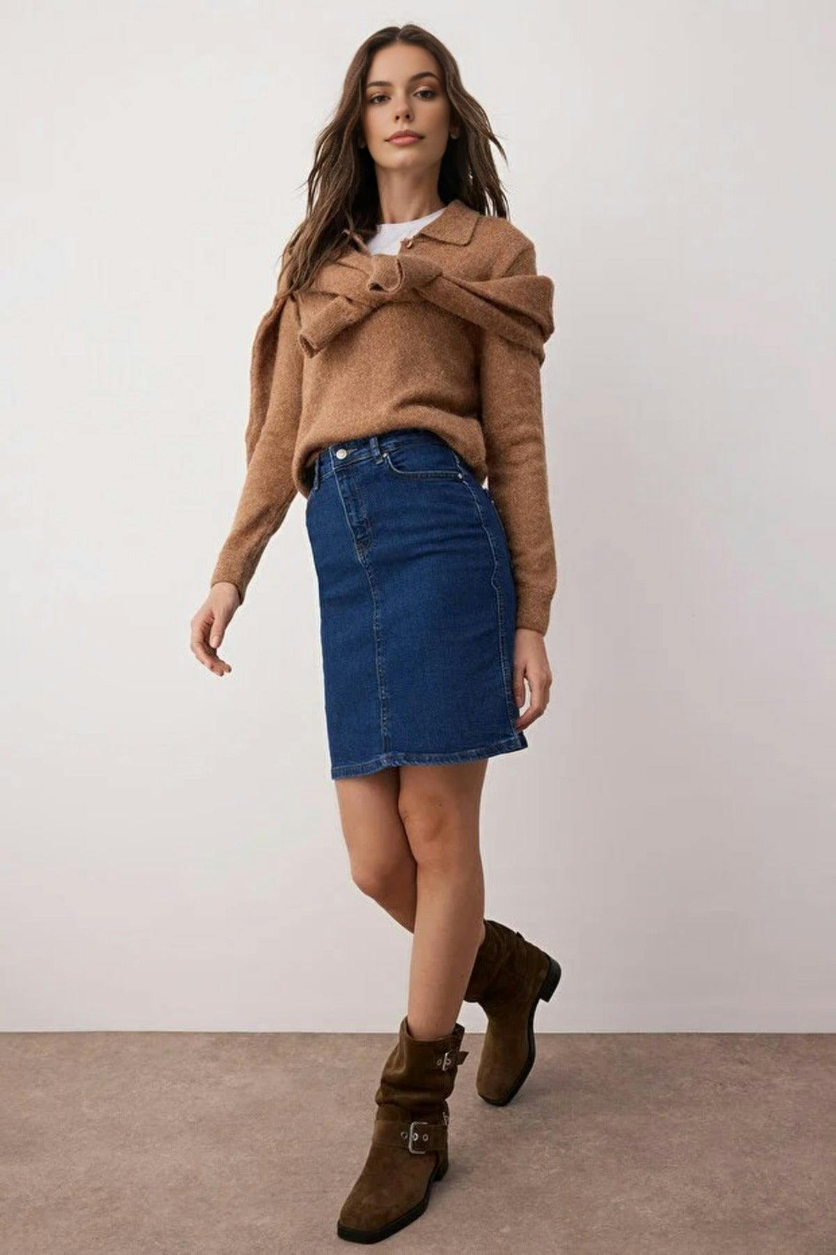 Wovcor Blue High Waist Mini Denim Skirt - 10