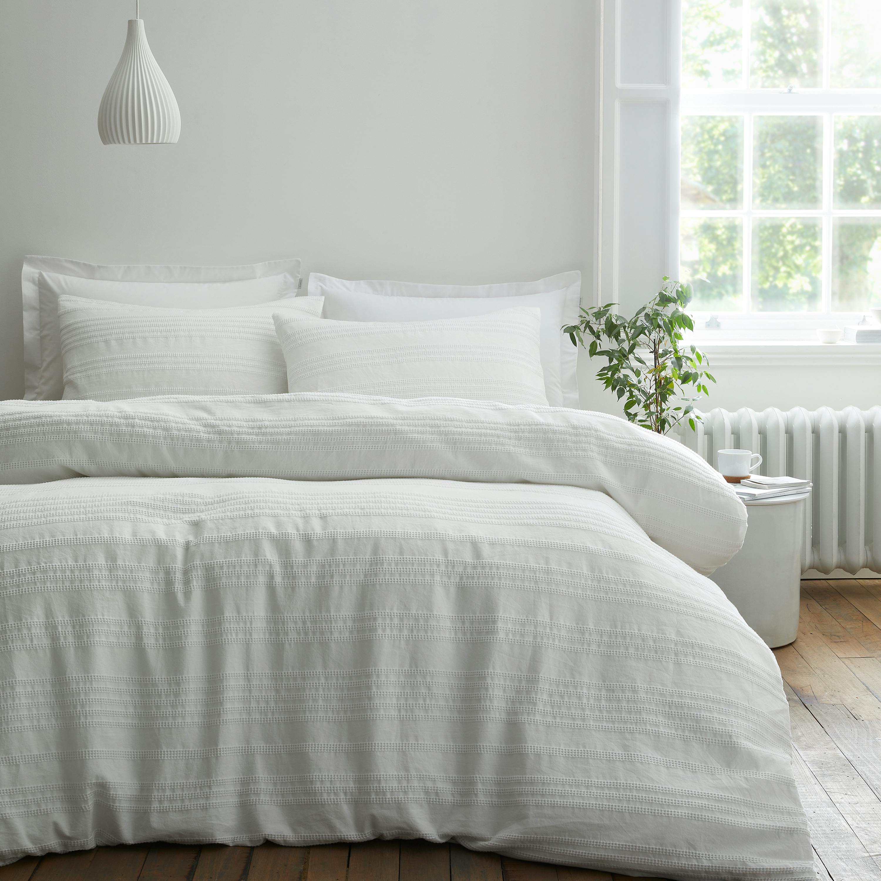 Rackhams White Waffle Cotton Stripe Duvet Cover Set - Single