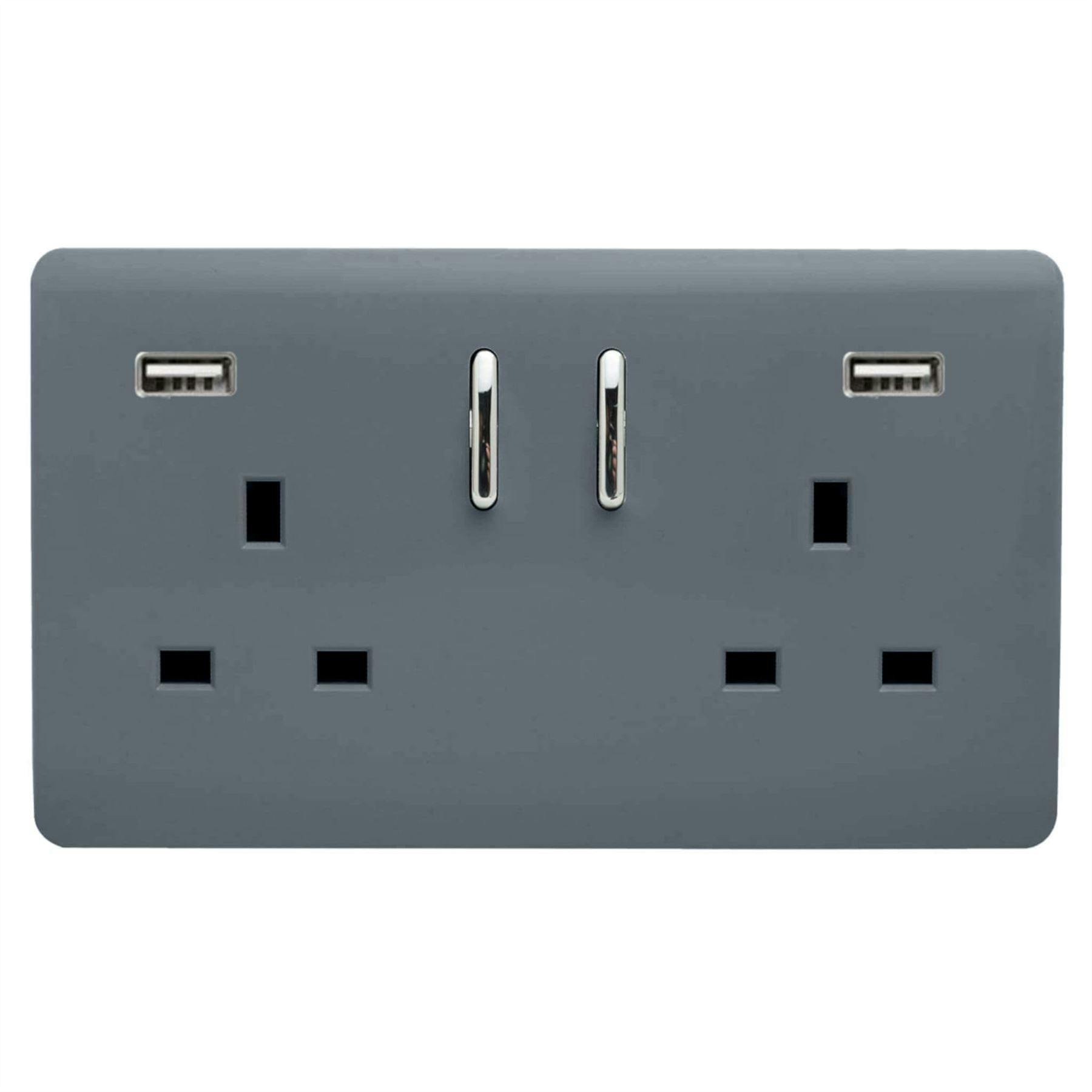 Trendi Switch Grey 2 Gang Usb 3100Ma Plug Socket In Warm