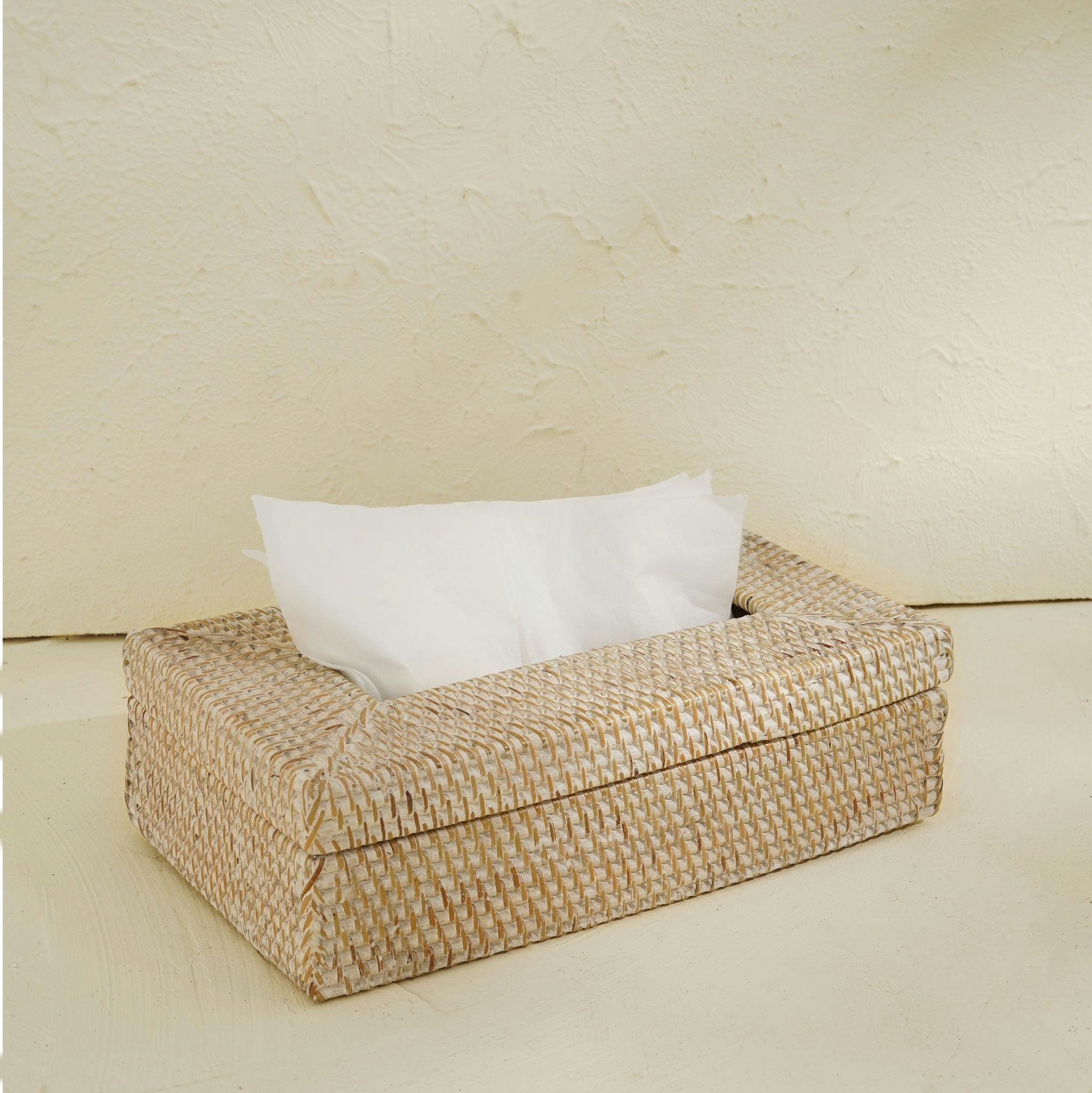 Rackhams White Rectangular Tissue Holder - Wicker Rattan Tissue Box Cover - Wash