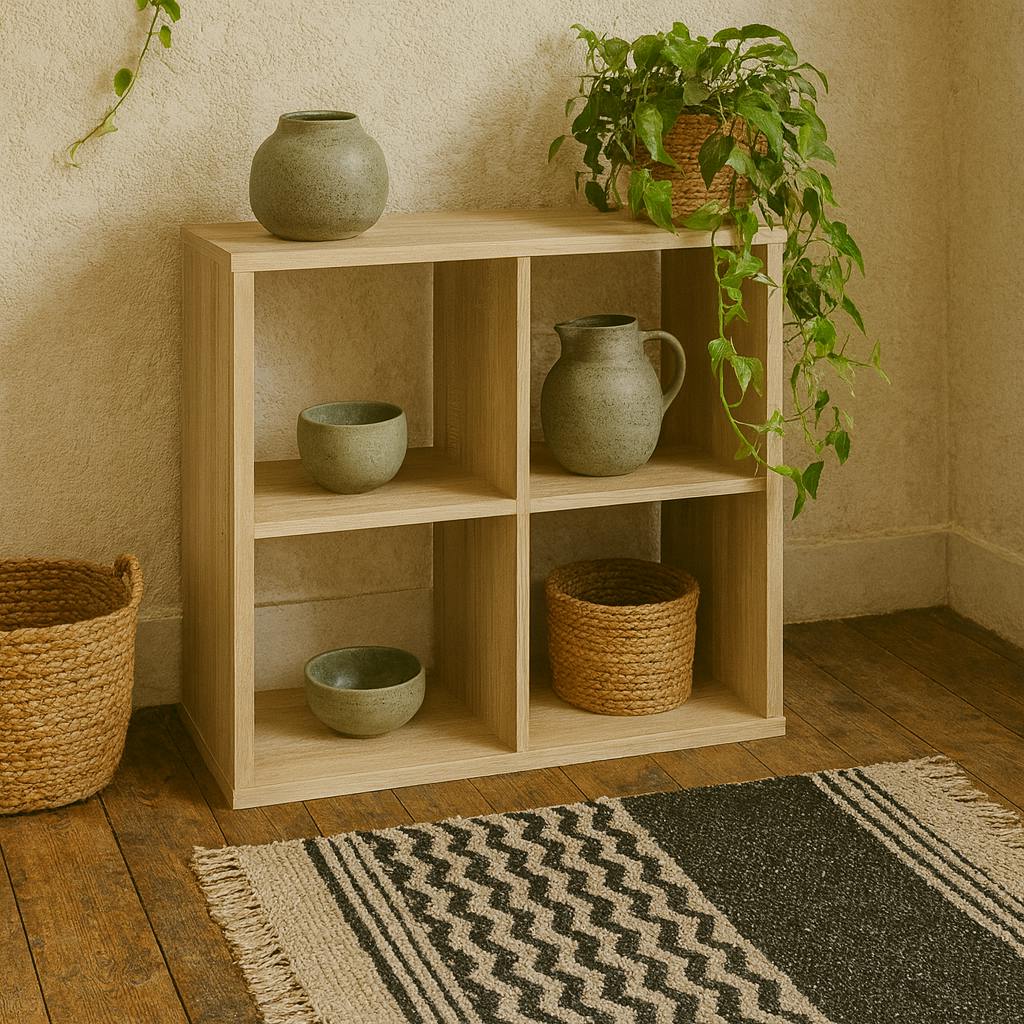 Wyld Haus Driftstone Artisan Oak Wood 4 Cube Bookshelf Storage Unit