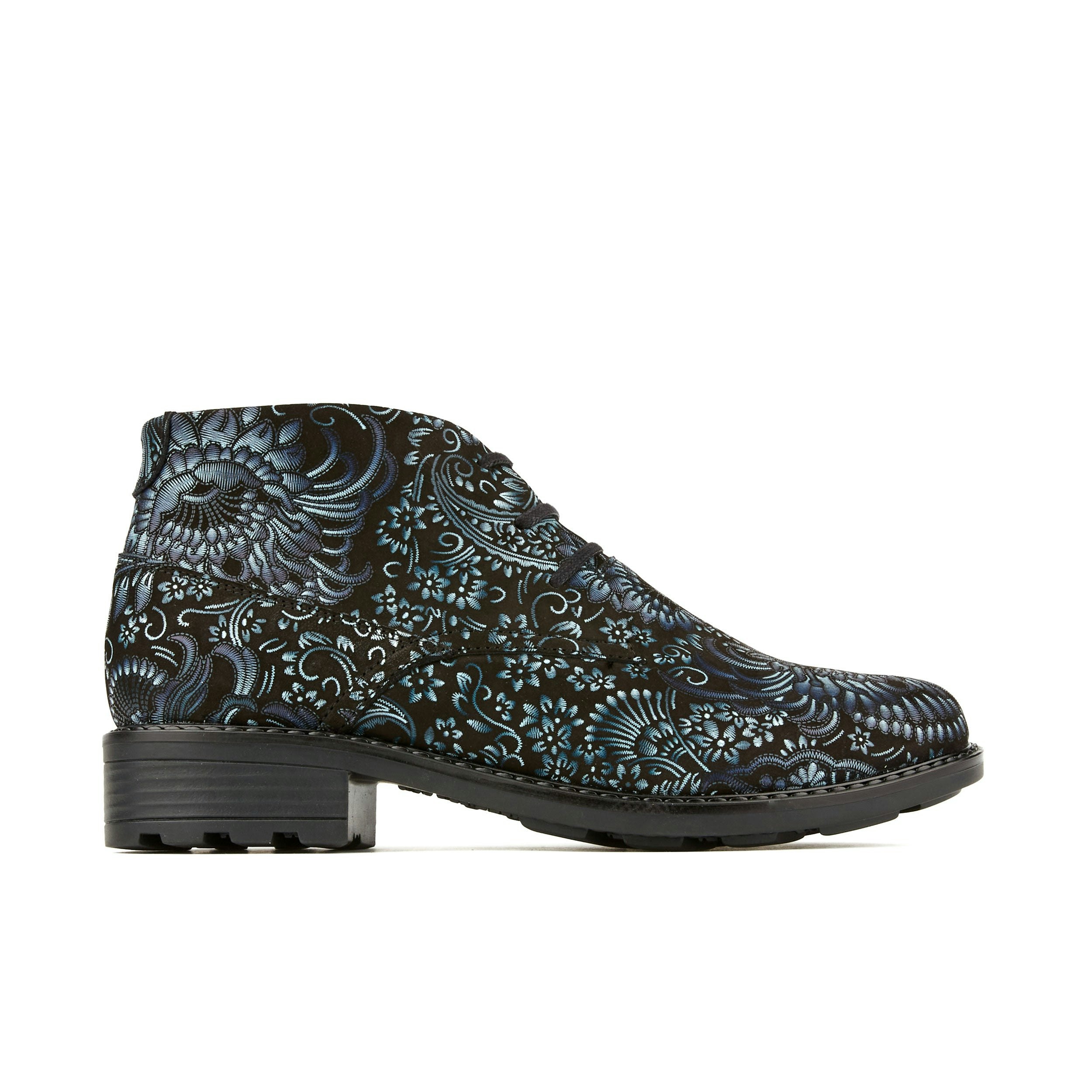 Embassy London Women's Black Laviva - & Floral - Round Toe Wide Fitted Ankle Boot In Nubuck Leather - Uk 6 / Eu 39 / Us 8