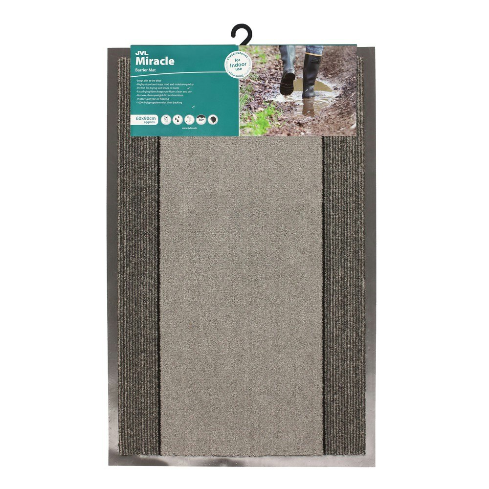 Jvl Grey Miracle Machine Washable With Stripes Barrier Mat, 60X90cm,