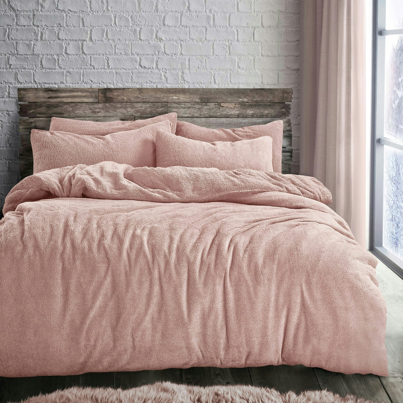 Velosso Plain Teddy Fluffy And Warm Fleece Duvet Cover Set - Blush - Single