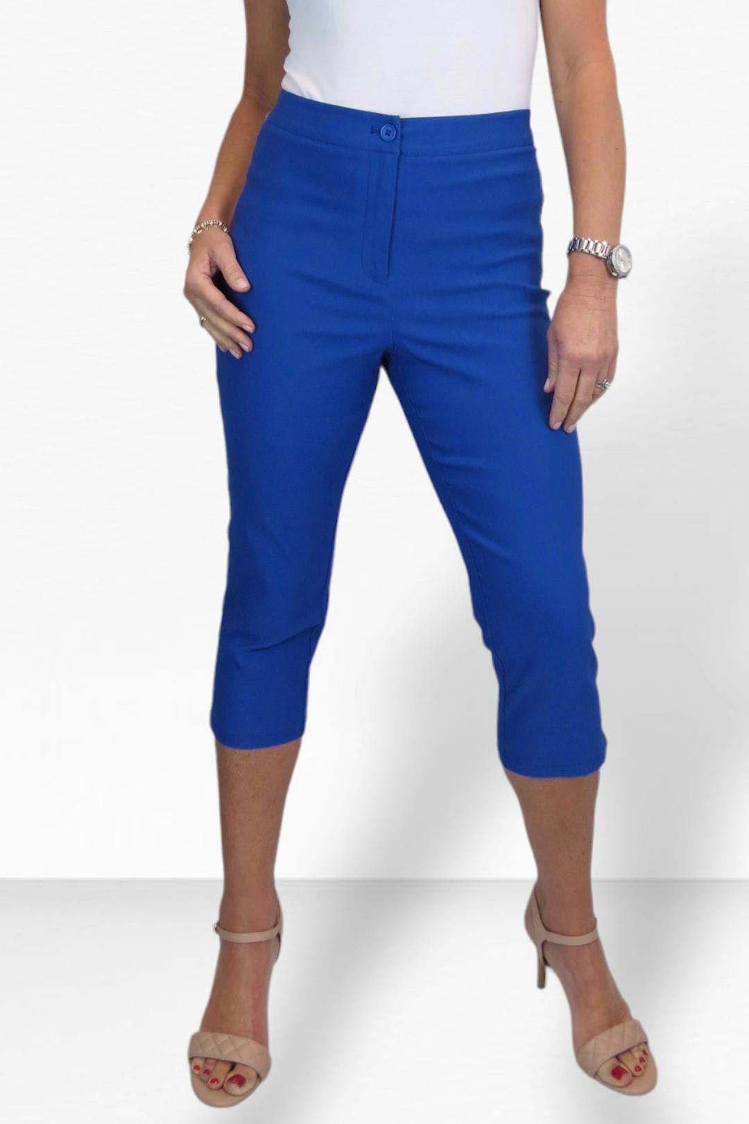 Paulo Due Women's Slim Fit Stretch Cropped Trousers - 20 - Royal
