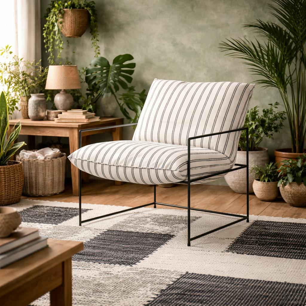 Wyld Haus White Drogheda Stripe Accent Chair Metal Frame