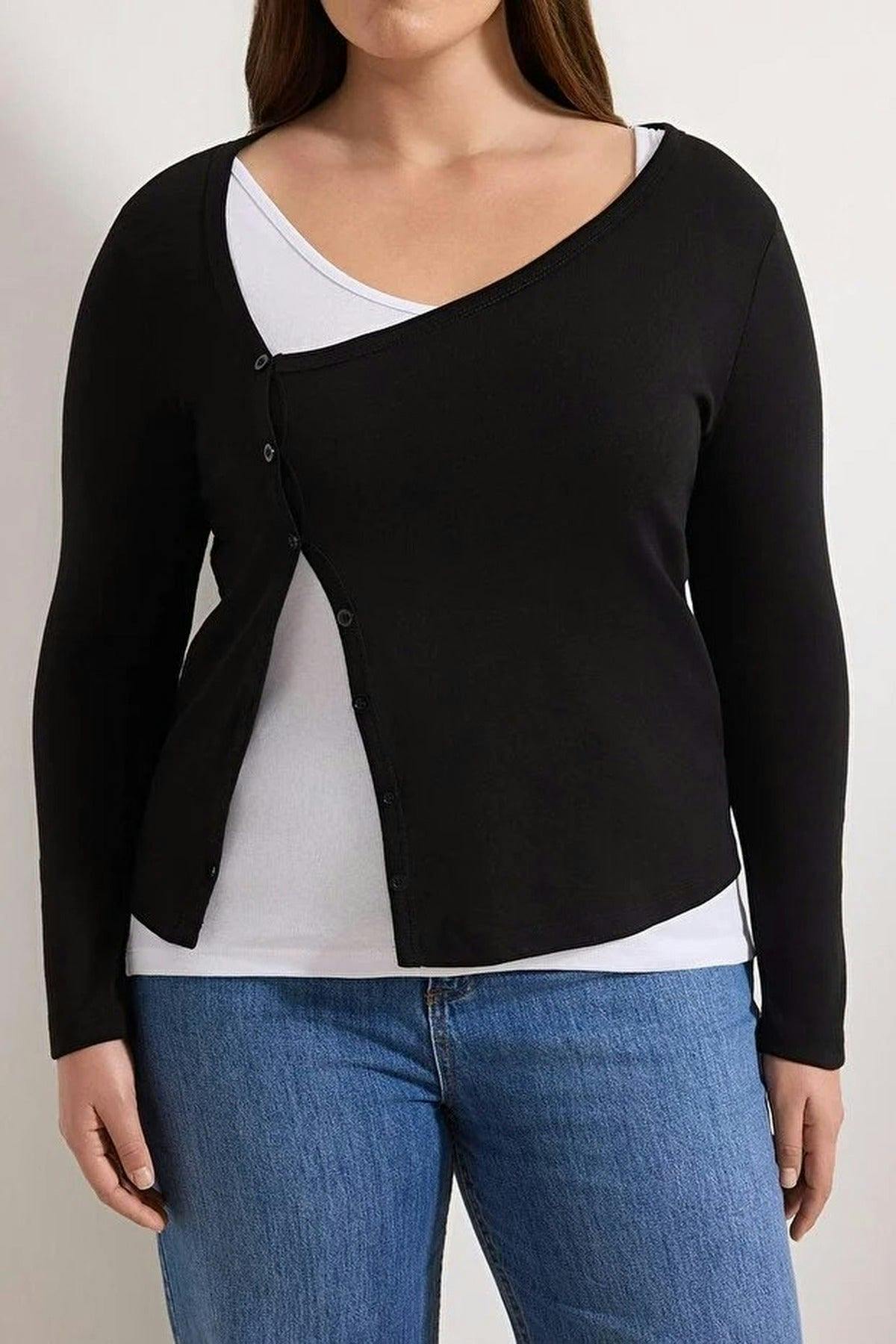Wovcor Black Lycra Cotton Supreme Knit Plus Size Blouse - Xl