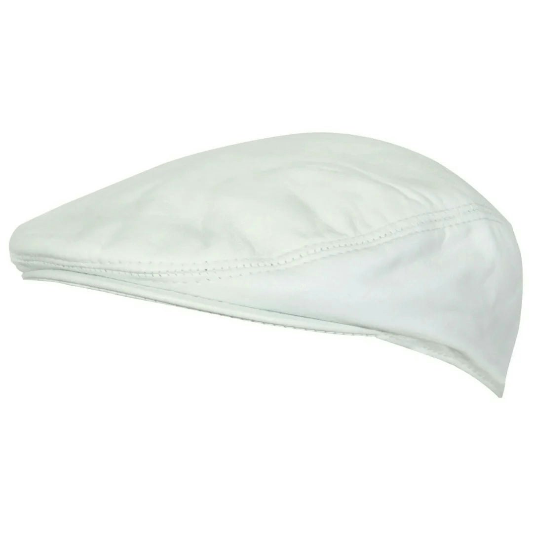 Infinity Leather Men's White Real Leather Ivy Newsboy Peaked Flat Cap - 59