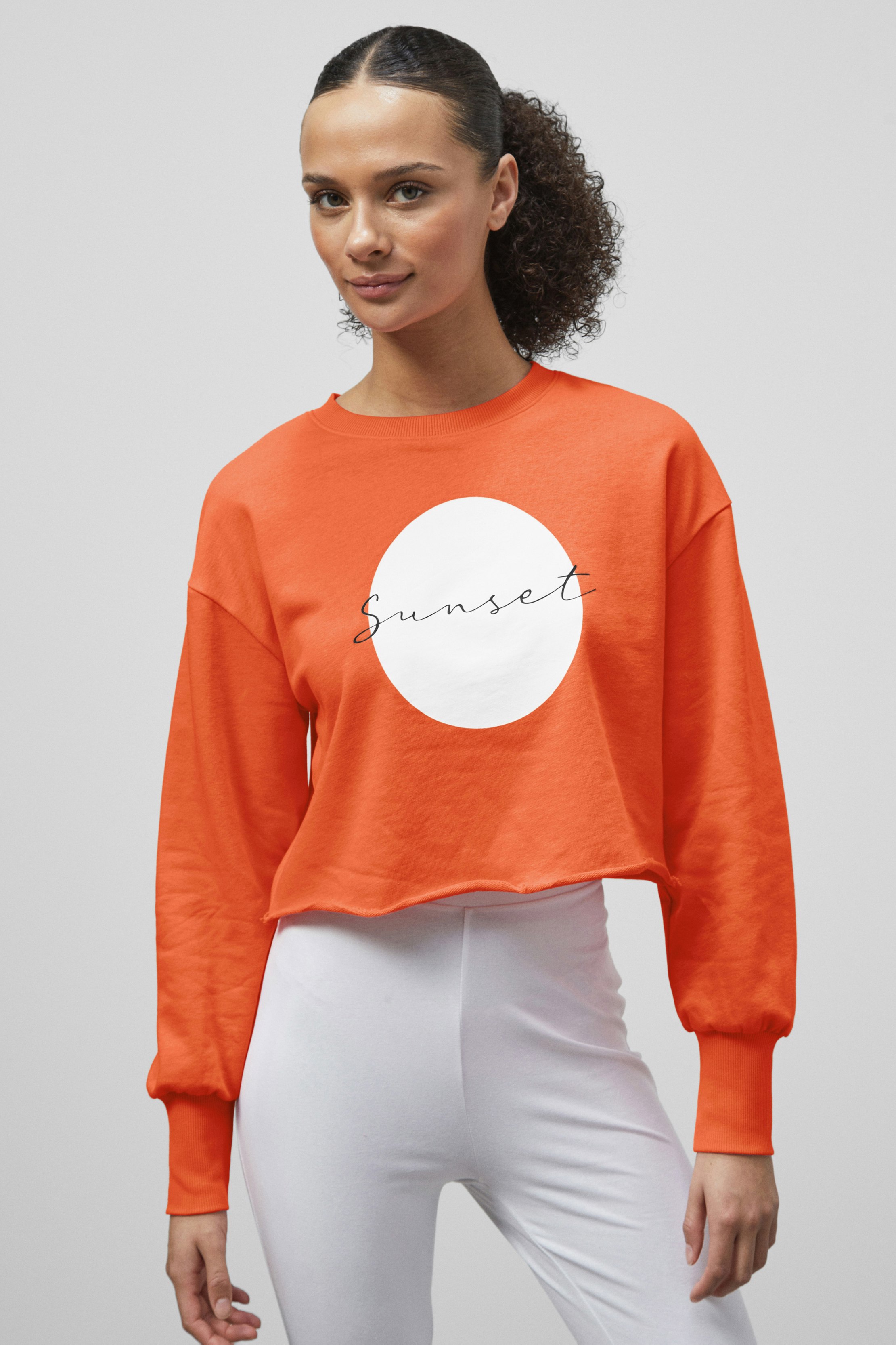 Enorsia Orange Raw Edge Chest Print Sweatshirt - 18 - 77% Cotton, 23% Polyester