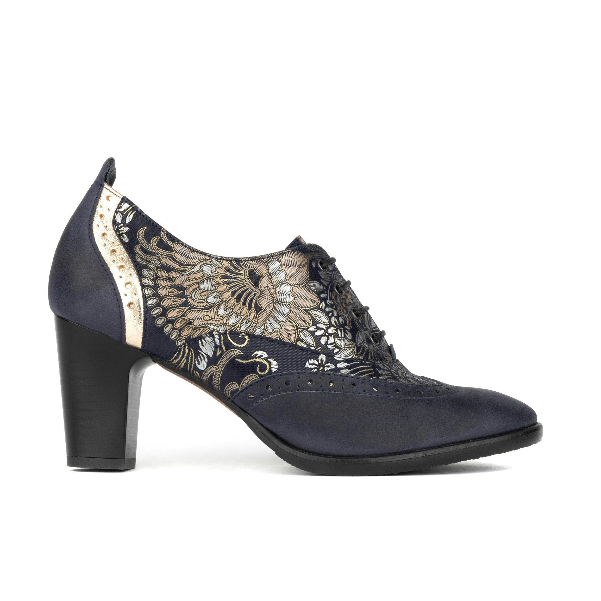 Embassy London Women's Blue/Silver Casino - & Paisley - Leather Pump In 3 Inch Heel With Brogue Details - Uk 3 / Eu 36 / Us 5