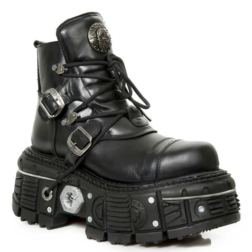 New Rock Black M-Tank007-S1 Leather Platform Ankle Boots - Eu 37