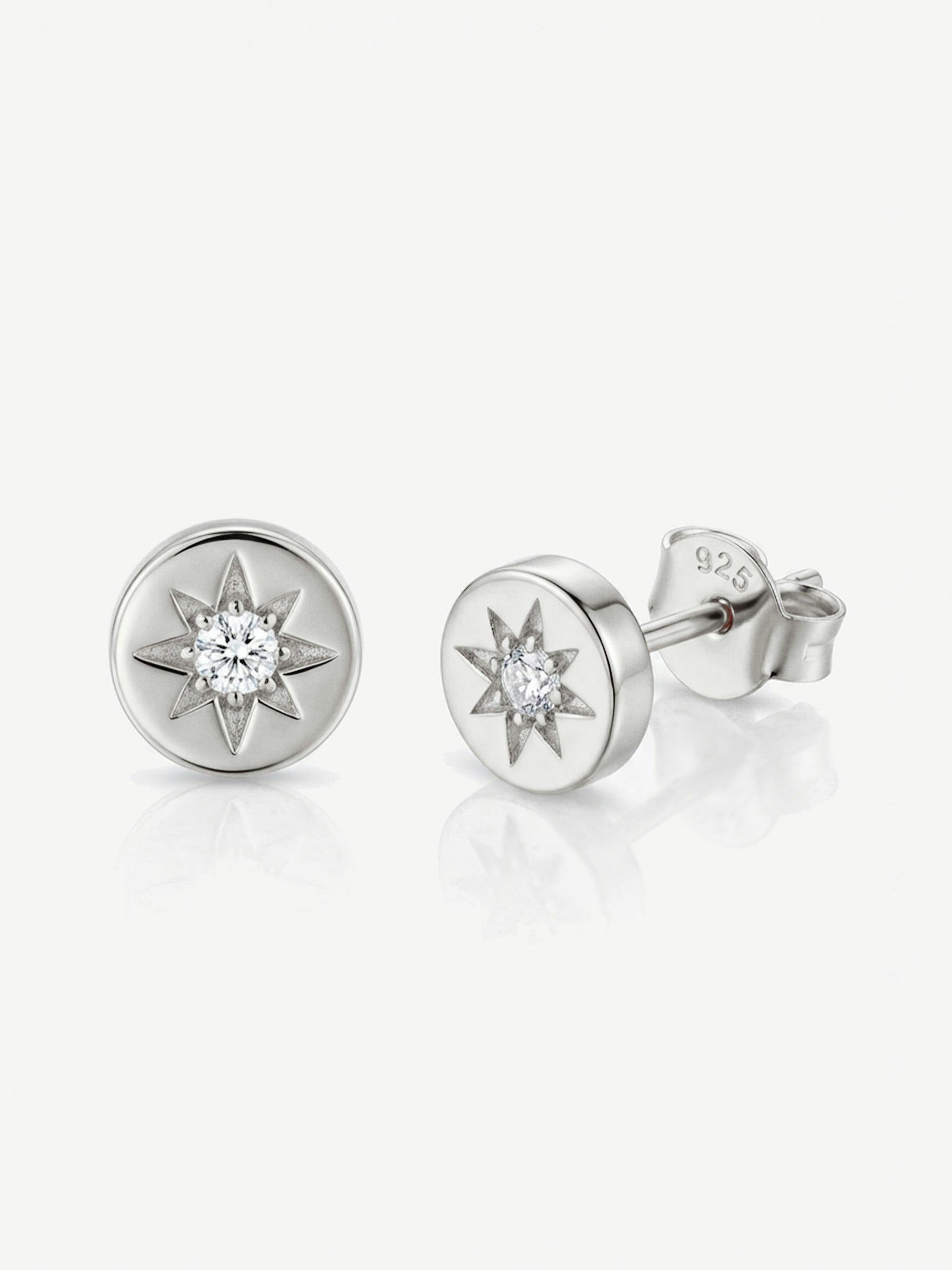 Muchv Silver Star Coin Stud Earrings