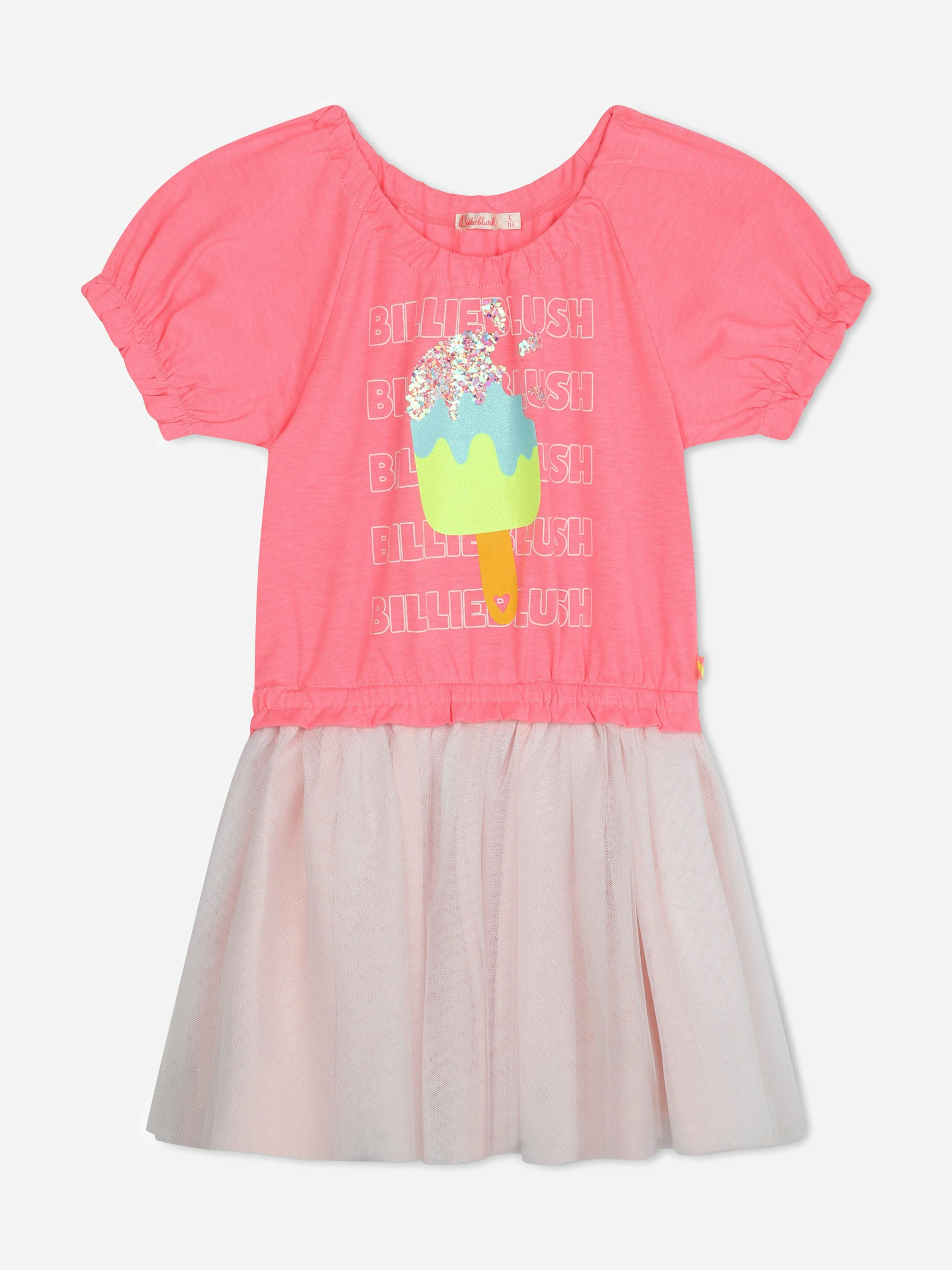 Billieblush Girls Pink Jersey And Tulle Dress In - 2 Yrs