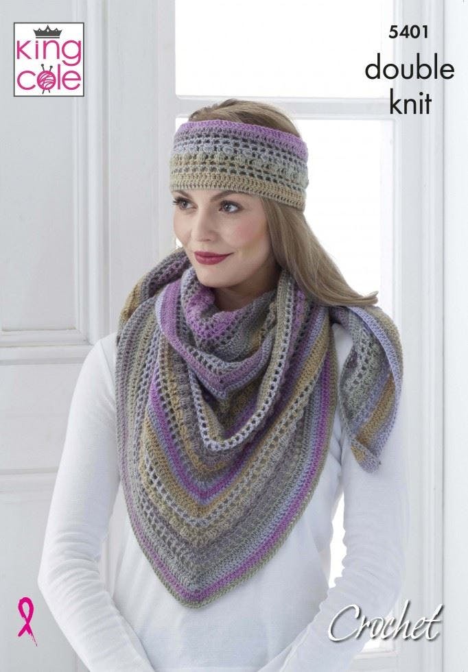 King Cole Women's Riot Dk Crochet Pattern 5401, Shawls, Scarves, Headwear For One Size