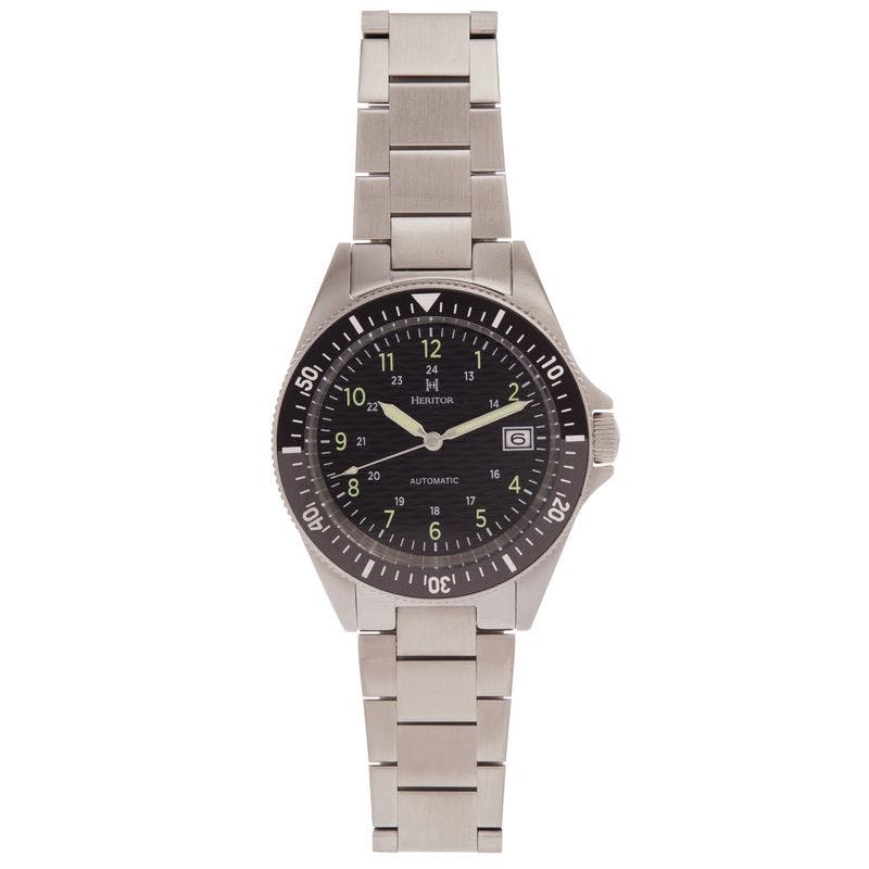 Heritor Automatic Silver/Black Calder Bracelet Watch W/Date