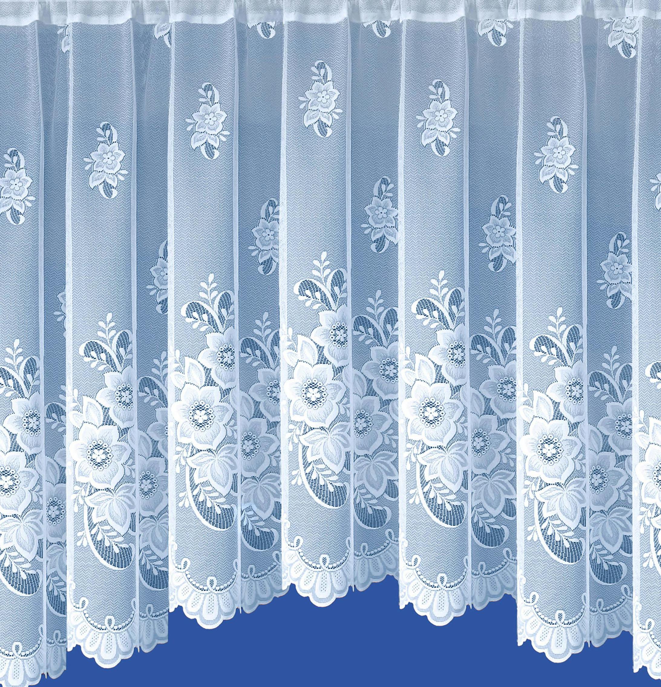 Rackhams White Floral Design Net Lace Curtain Jardiniere With Elevated Base - 42" (107Cm) - 100" (254Cm)