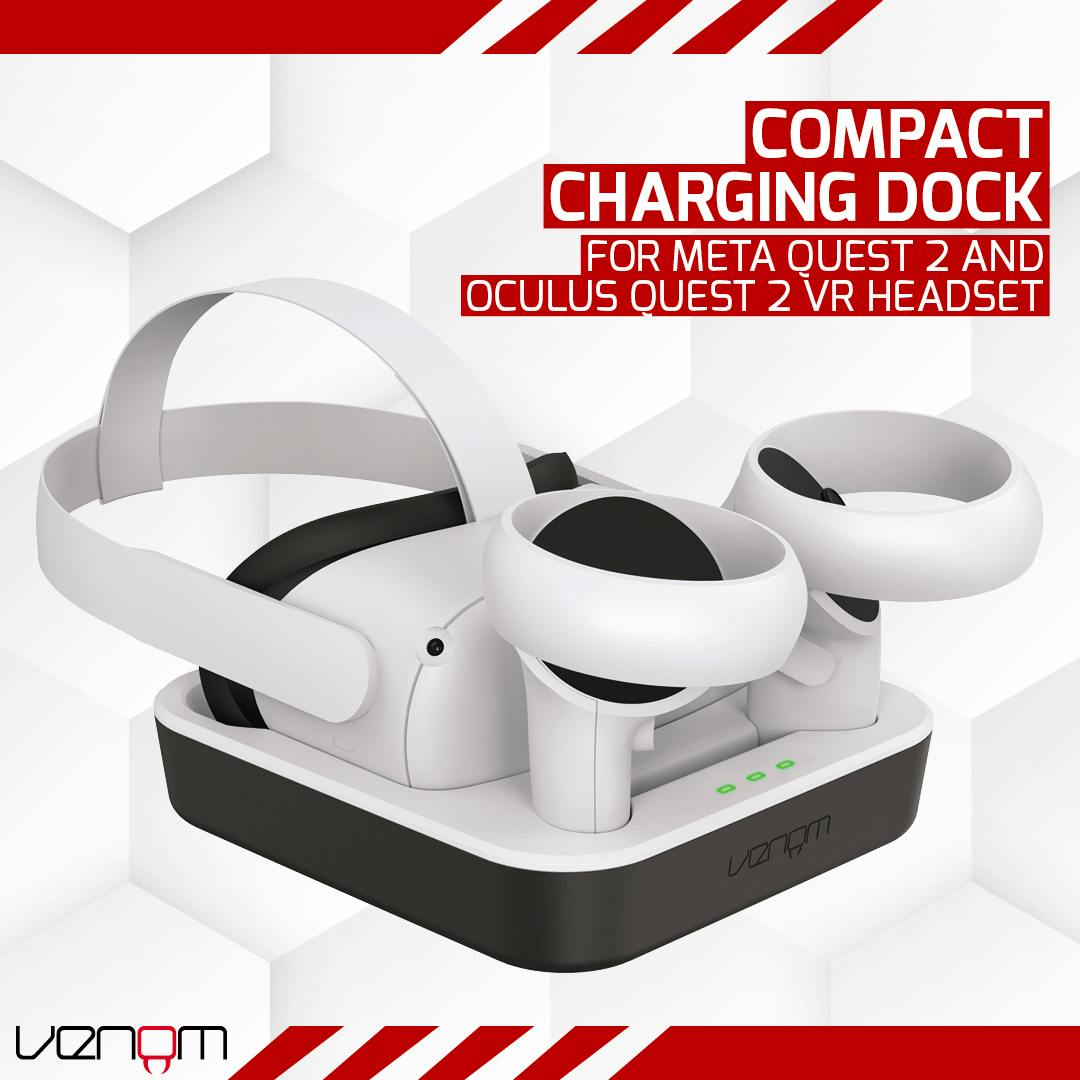 Venom Red/Green Charging Dock With Rechargeable Battery Packs For Meta Quest 2 / Oculus Quest 2