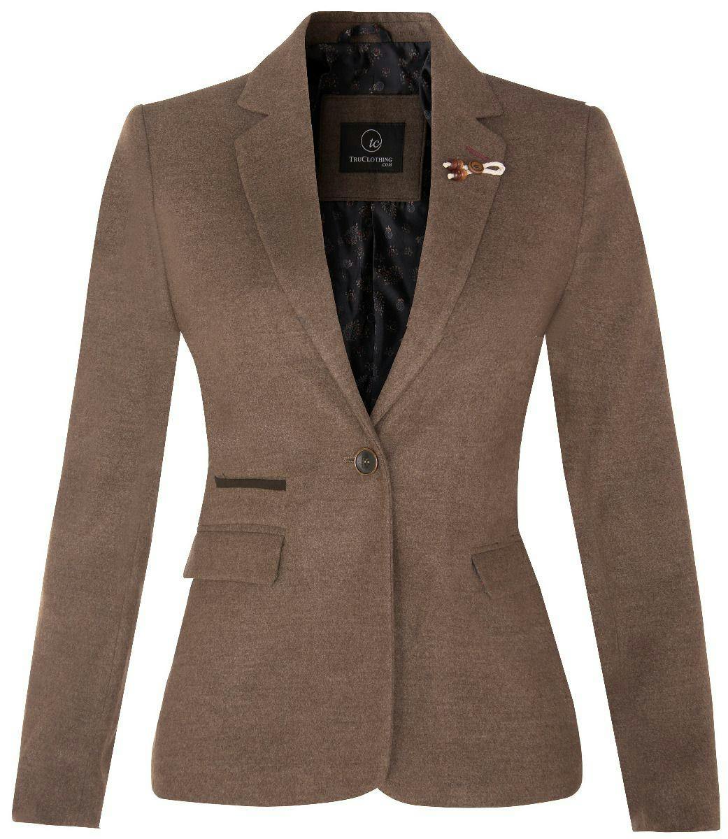 Truclothing Women's Light/Brown Tweed 1920S Herringbone Blazer - Uk L/14 | Eu 40 | Us 10