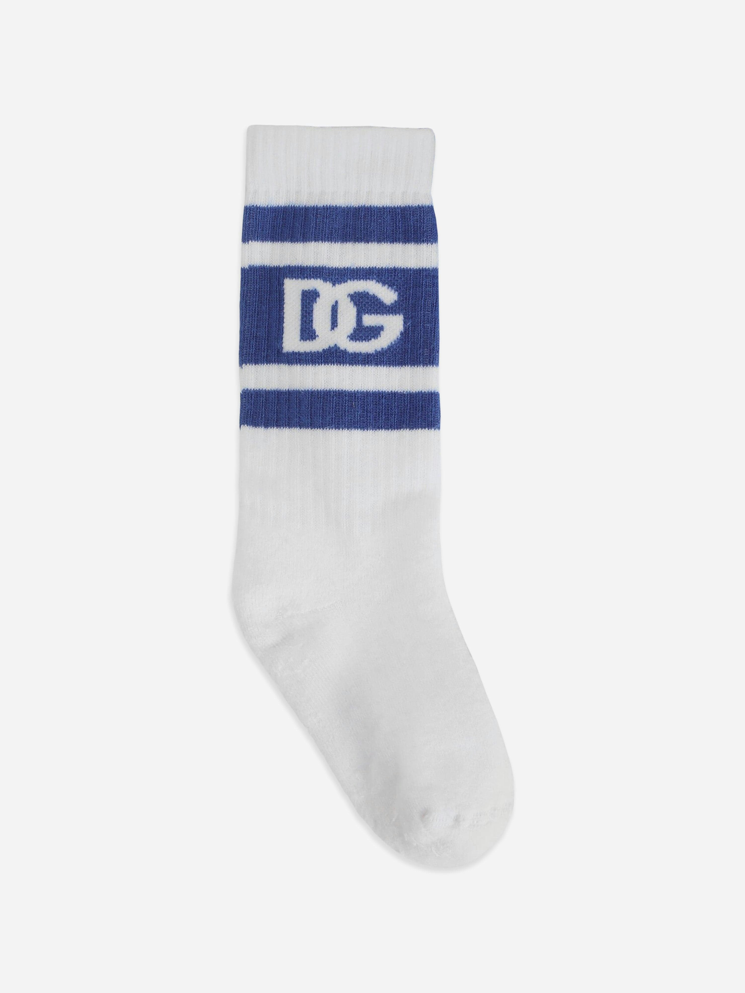 Dolce & Gabbana Kids White Dg Logo Socks In - L (10 - 12 Yrs)