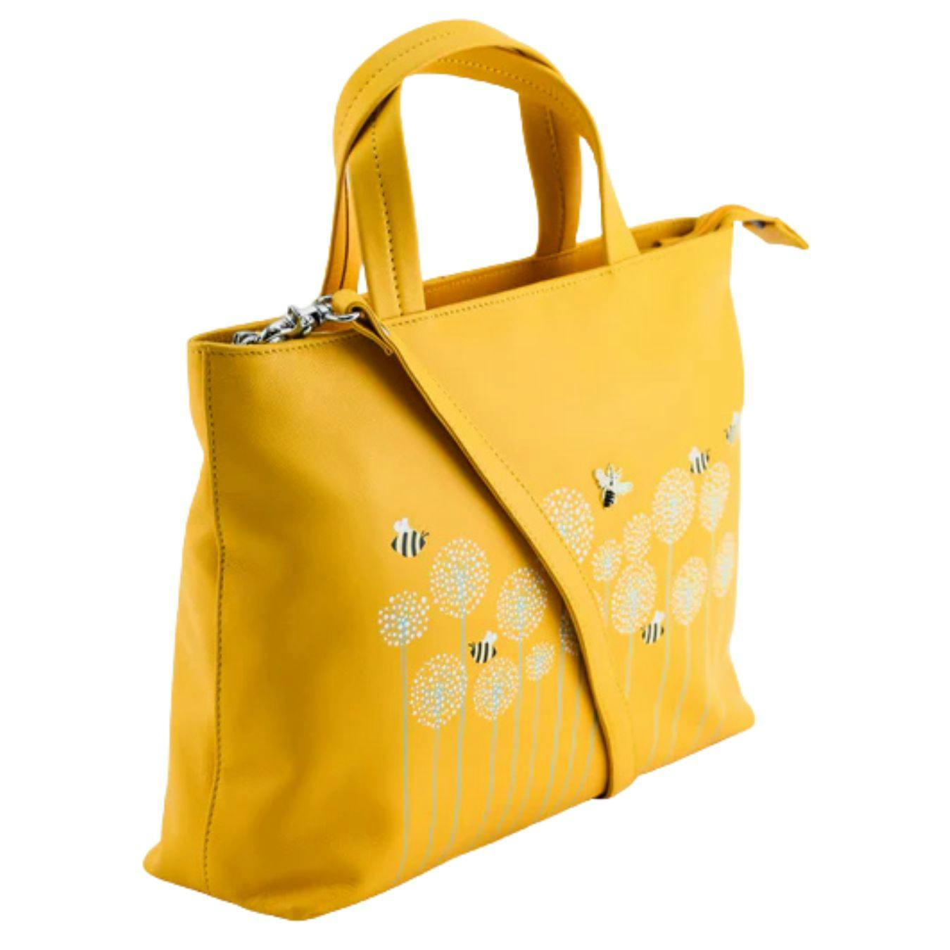 Mala Leather Yellow Moonflower Bee & Flowers Multiway Leather Grab Bag