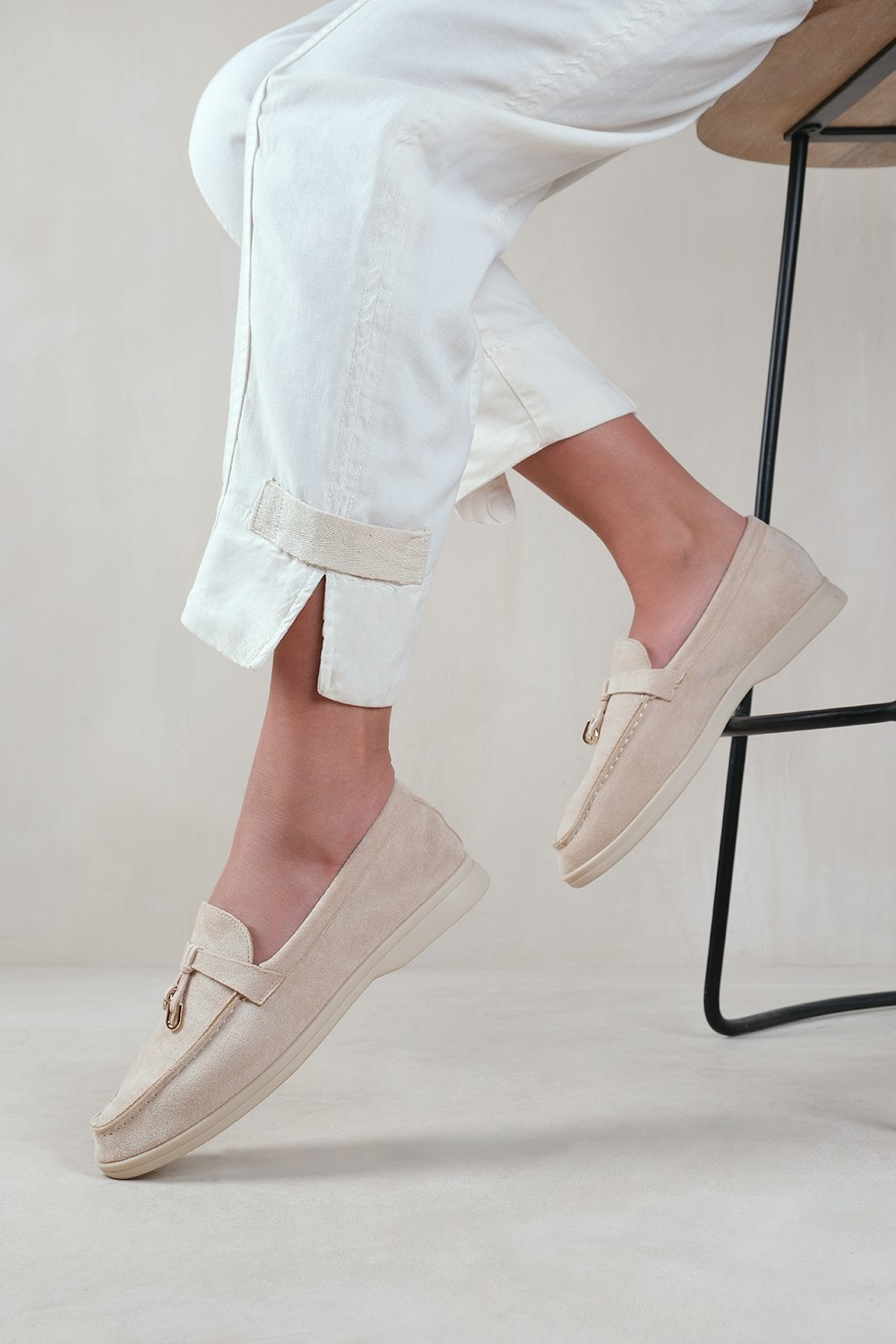 Where's That From Women's Beige Pegasus Slip On Trim Loafers With Accessory Detailing In Suede - Size 7