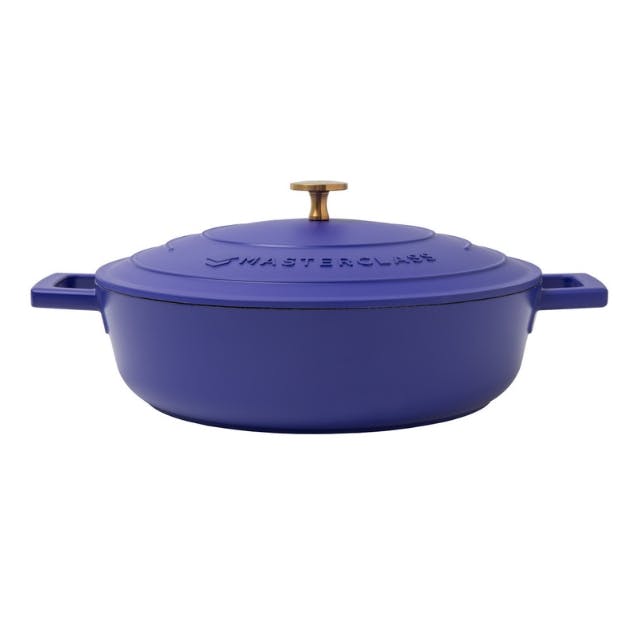 Rackhams Blue 4L Shallow Cast Aluminium Casserole Dish With Lid, Electric 28Cm - Aluminium - Casserole Dish