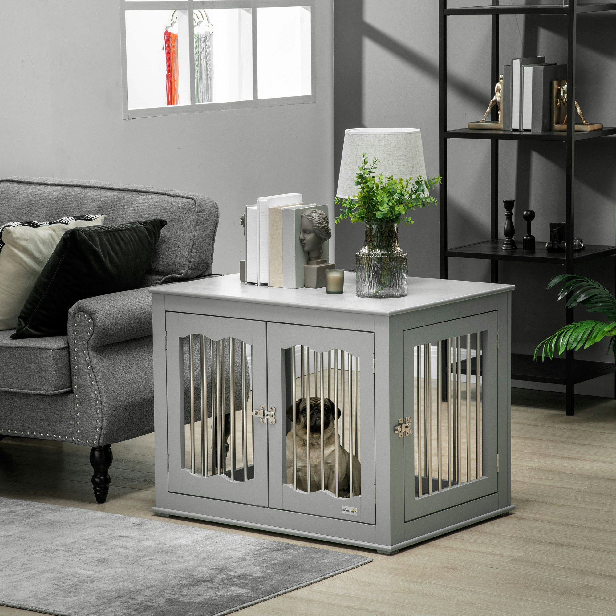 Pawhut Dog Crate End Table W/ Locks And Latches, For Medium Dogs