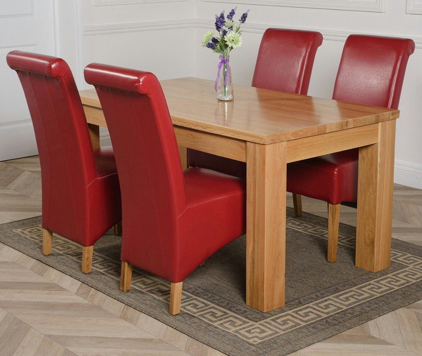 That's Furniture Burgundy Dakota Oak Dining Table With Montana Leather Chairs - 4 Chairs Medium