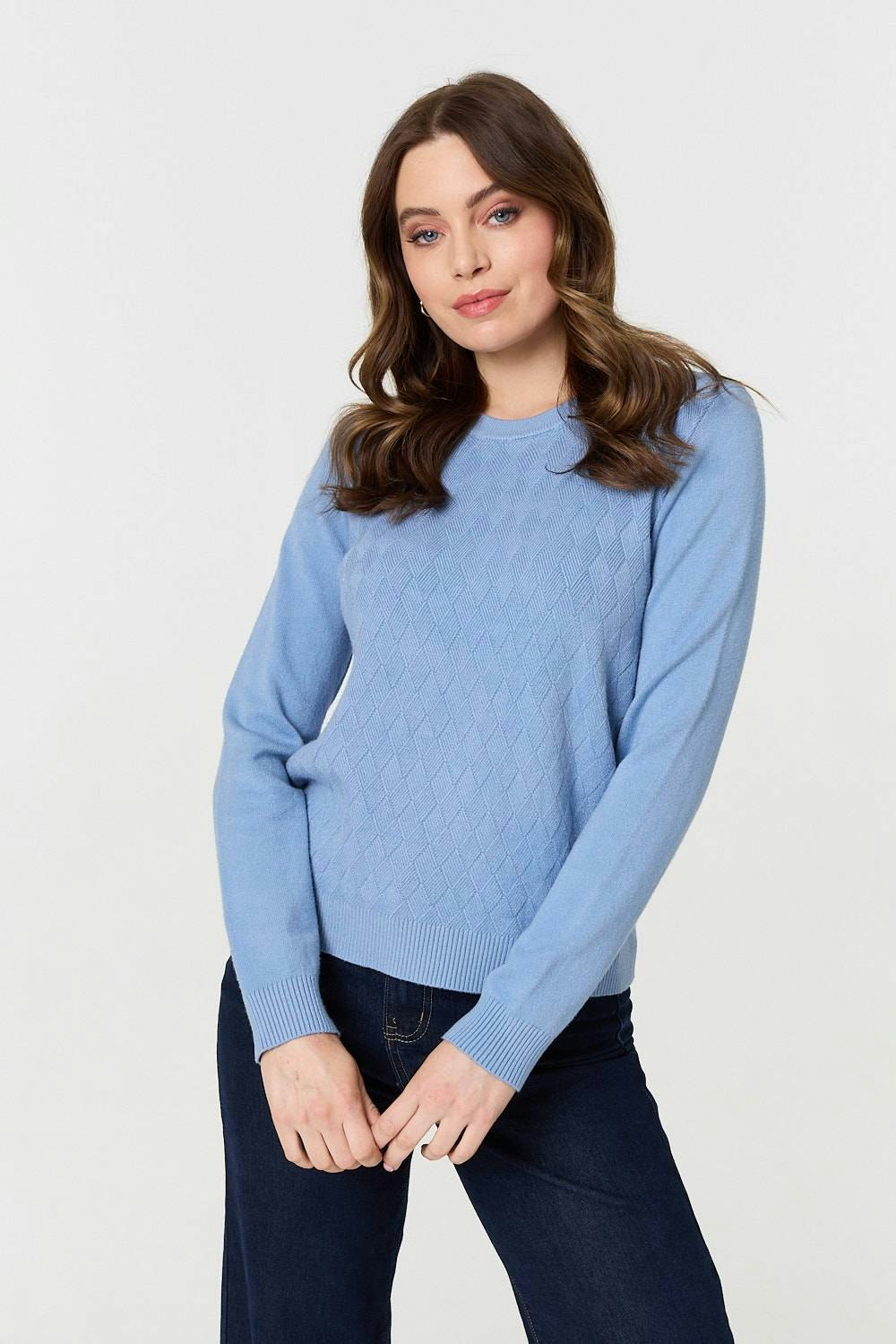 Izabel London Blue Textured Knitted Long Sleeve Jumper - 10
