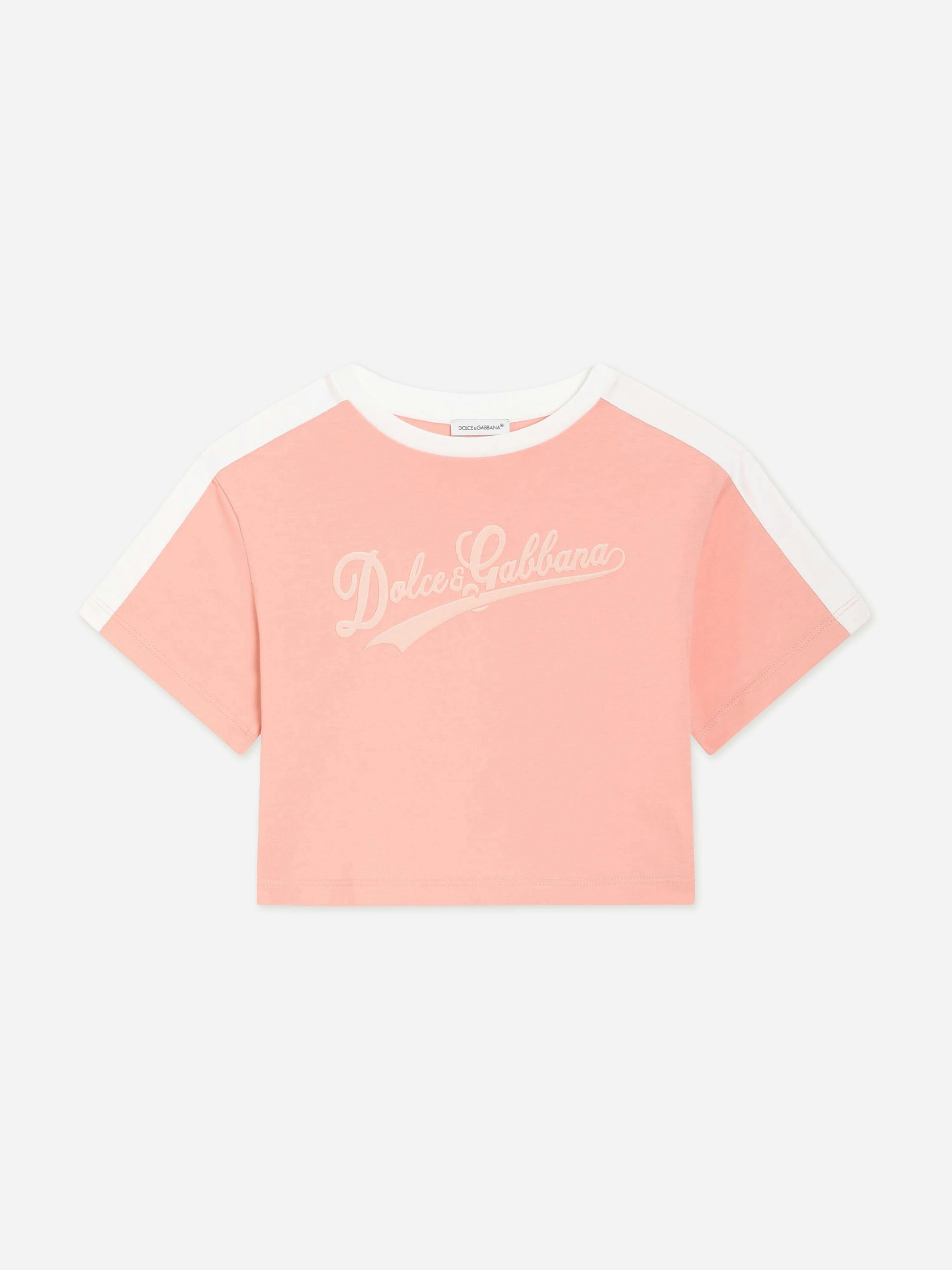 Dolce & Gabbana Kids Girls Pink Dolce & Gabbana Flock Logo T-Shirt In - 14 Yrs