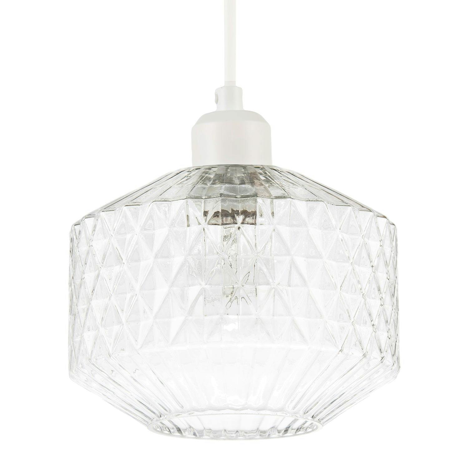 Happy Homewares Elegant Faceted Clear Glass Pendant Shade With Diamond Cut Pattern