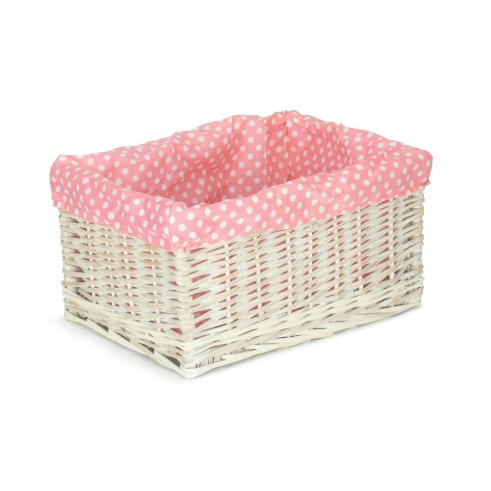 Red Hamper Red/Pink Hamper Spotty Lined Wicker Storage Basket - Medium