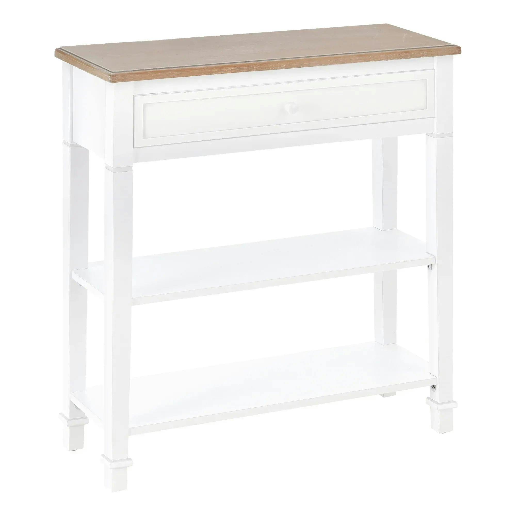 HOMCOM Console Table With Drawer 2 Shelves Retro White MDF Oak Top 80x75cm - Image 6