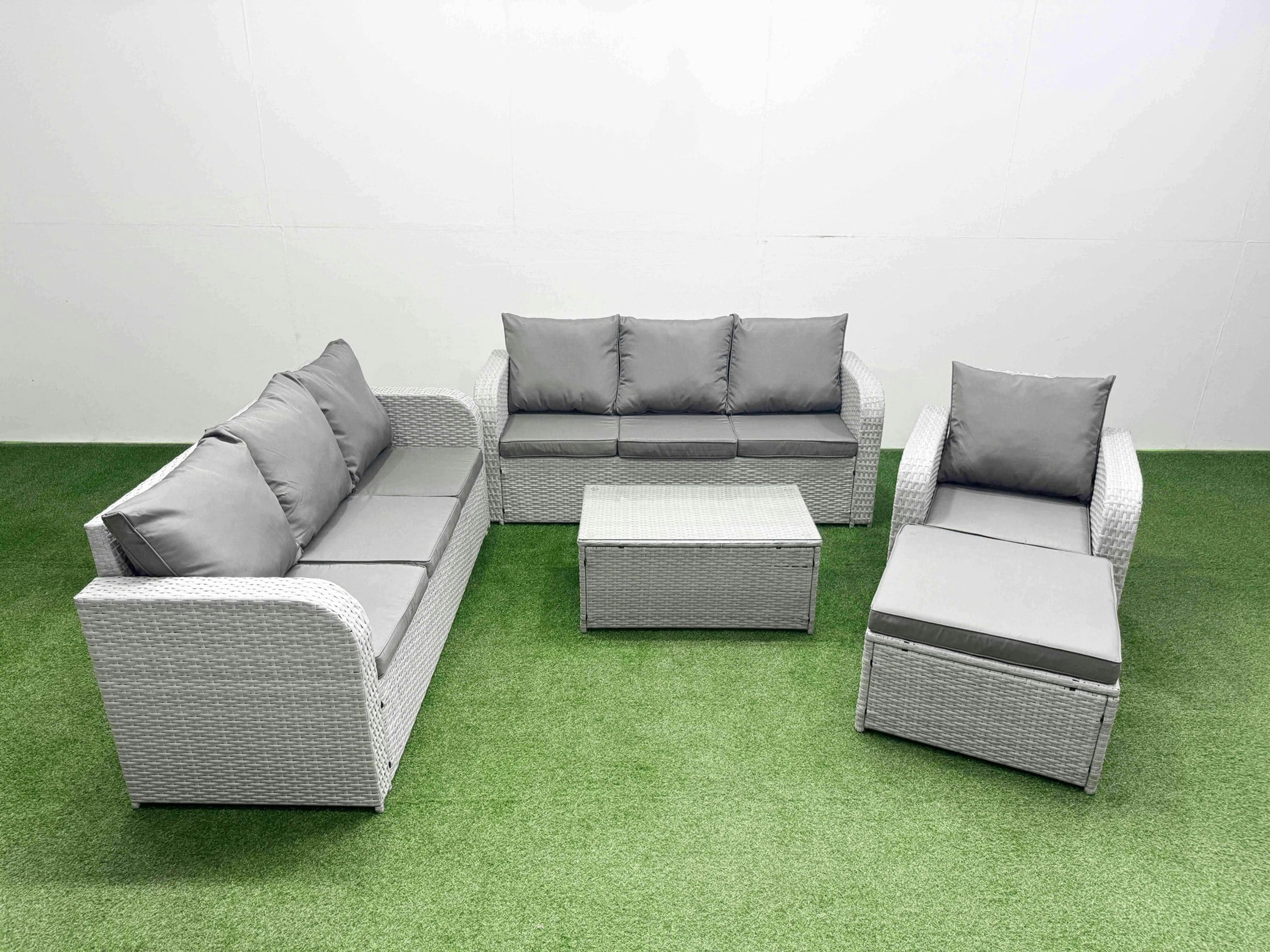 Fimous Light/Grey 8 Seater Poly Rattan Outdoor Garden Furniture Sofa Set Patio 3 Seater Sofa Reclining Chair 3 Seater Sofa Big Footstool