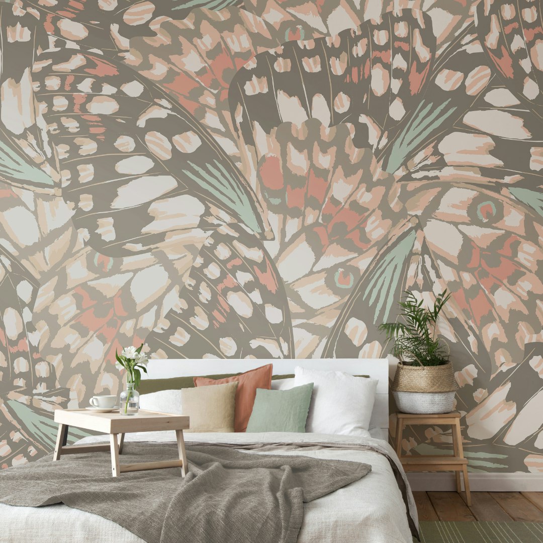 Rackhams Grey/Pink Butterfly Wings - And Blush - Large - W350cm X H280cm