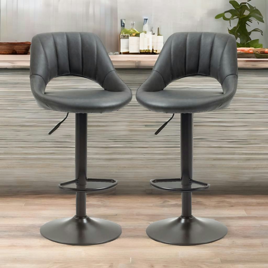 Rafaelo Mobilia Black 2Pc Height Adjustable 360 Pu Leather Swivel Bar Stools Set