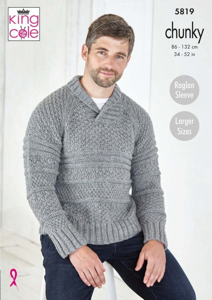 King Cole Men's Big Value Chunky Knitting Pattern 5819, Sweaters For 34 - 52 Inches