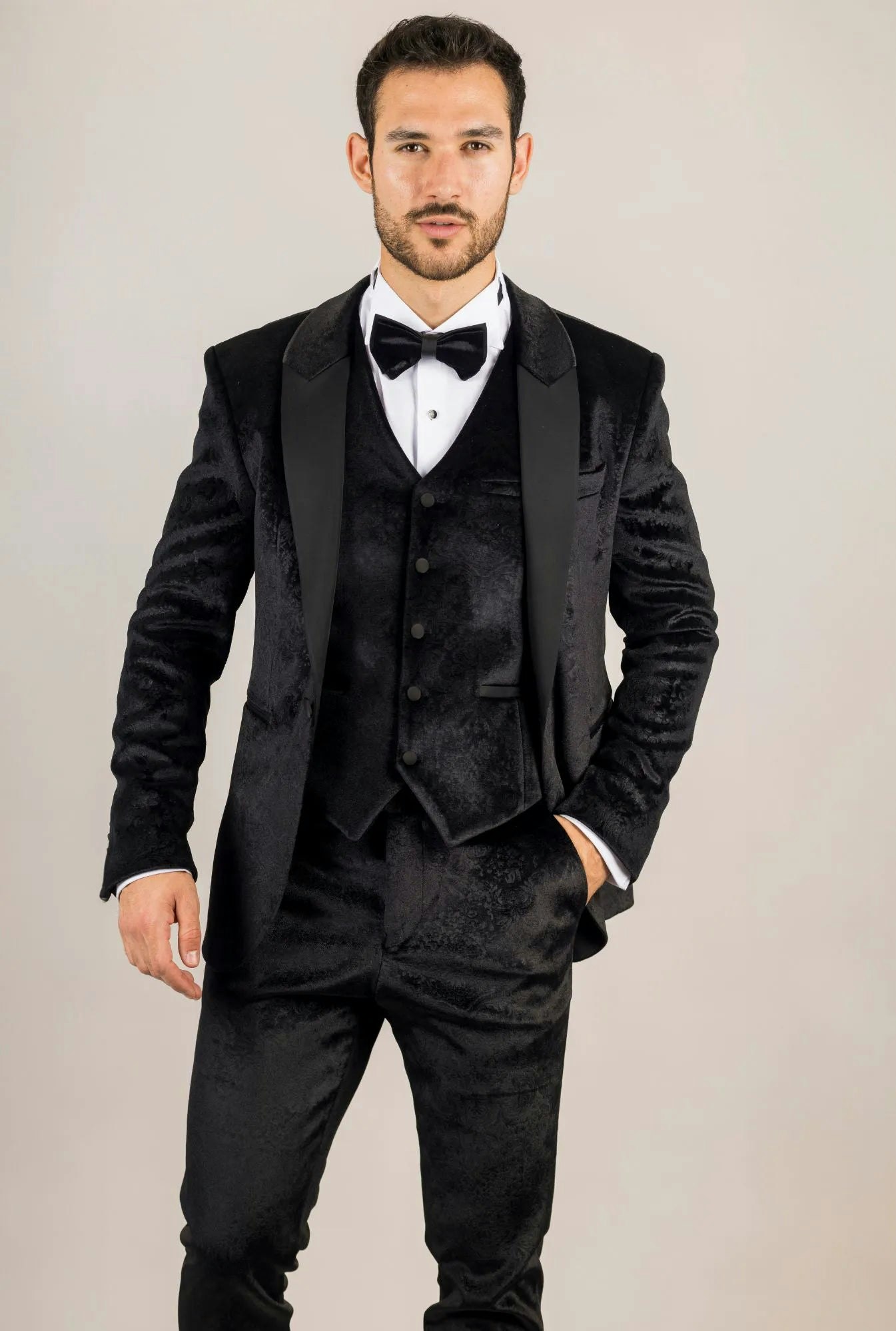 Truclothing Men's Black Ak-26 - 3 Piece Velvet Wedding Tuxedo Suit - 36" Jacket 30" Trousers