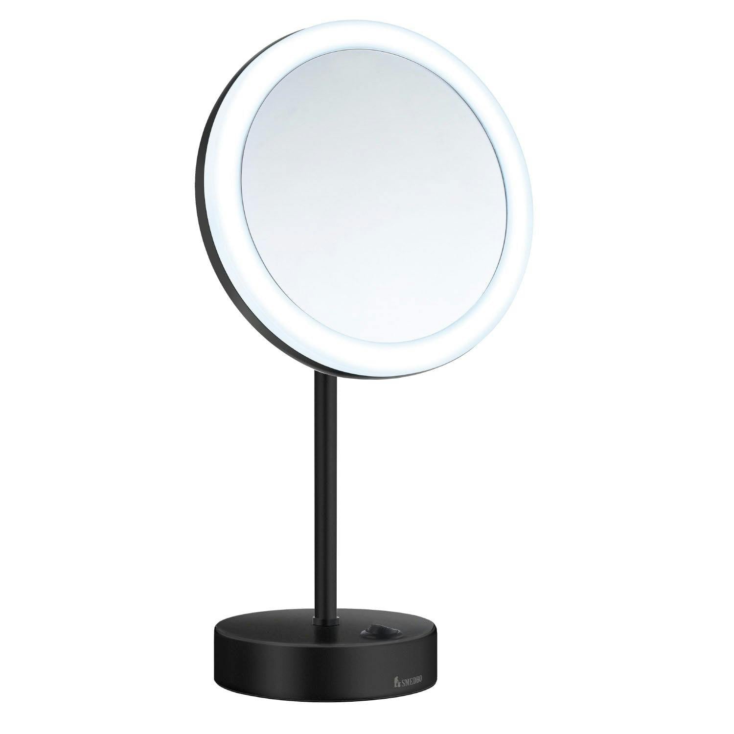 Rackhams Black/Light Matt Led Dual Mirror - Freestanding With 5X Magnification, Battery Operated Bathroom Table Mirror