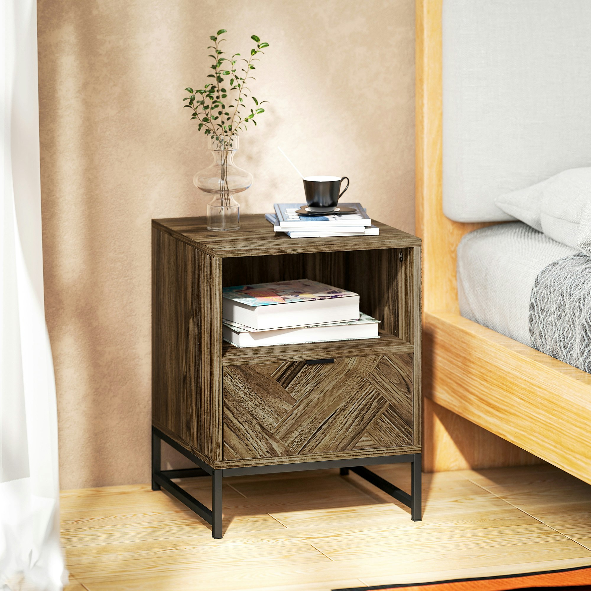 Rackhams Brown/Black "Drawer And Open Shelf Offer Lots Of Space;","Particle Board Surface With A Melamine Coating;","Metal Base For Support;" - 52