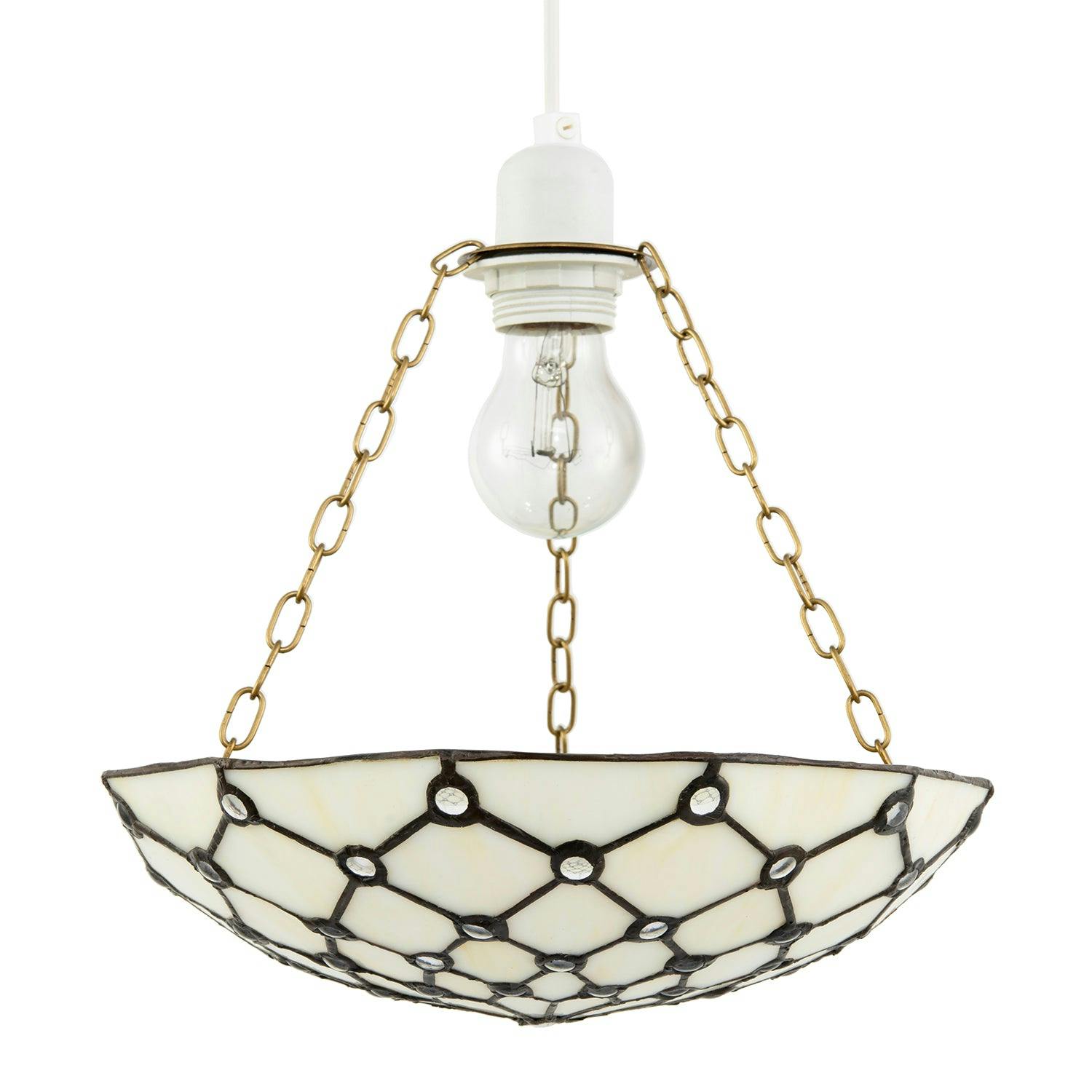 Happy Homewares White Toned And Clear Beaded Tiffany Glass Easy Fit Bowl Pendant Shade